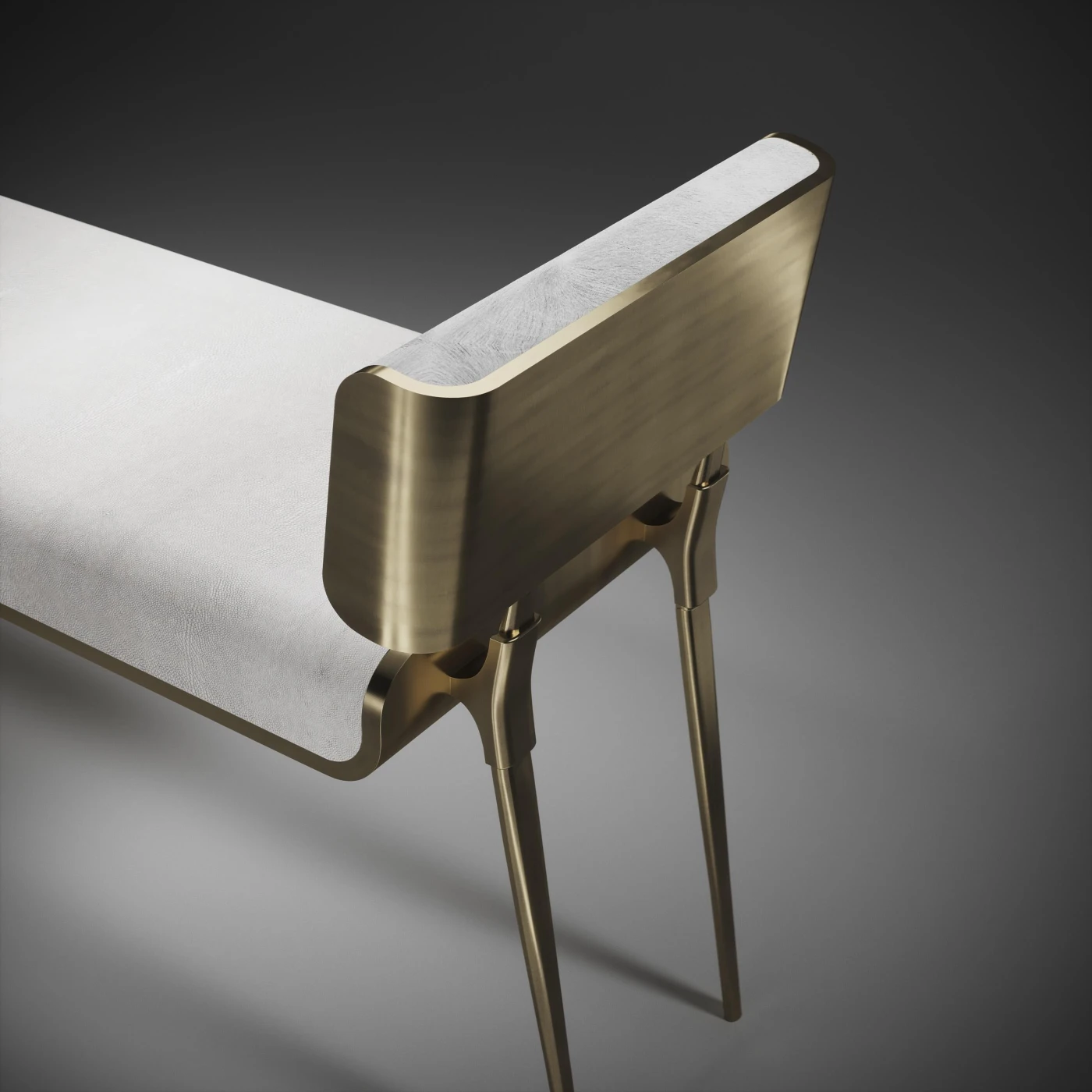Shagreen Bench with Bronze Patina Brass Accents