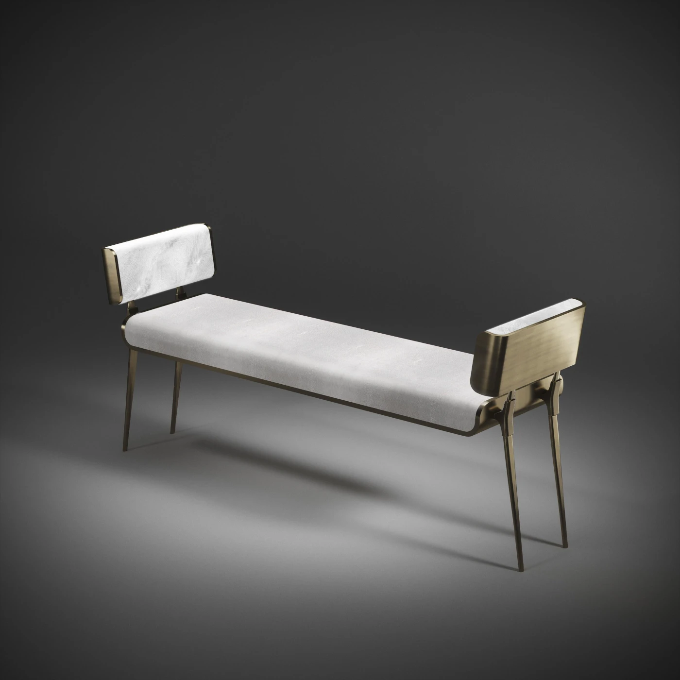 Shagreen Bench with Bronze Patina Brass Accents