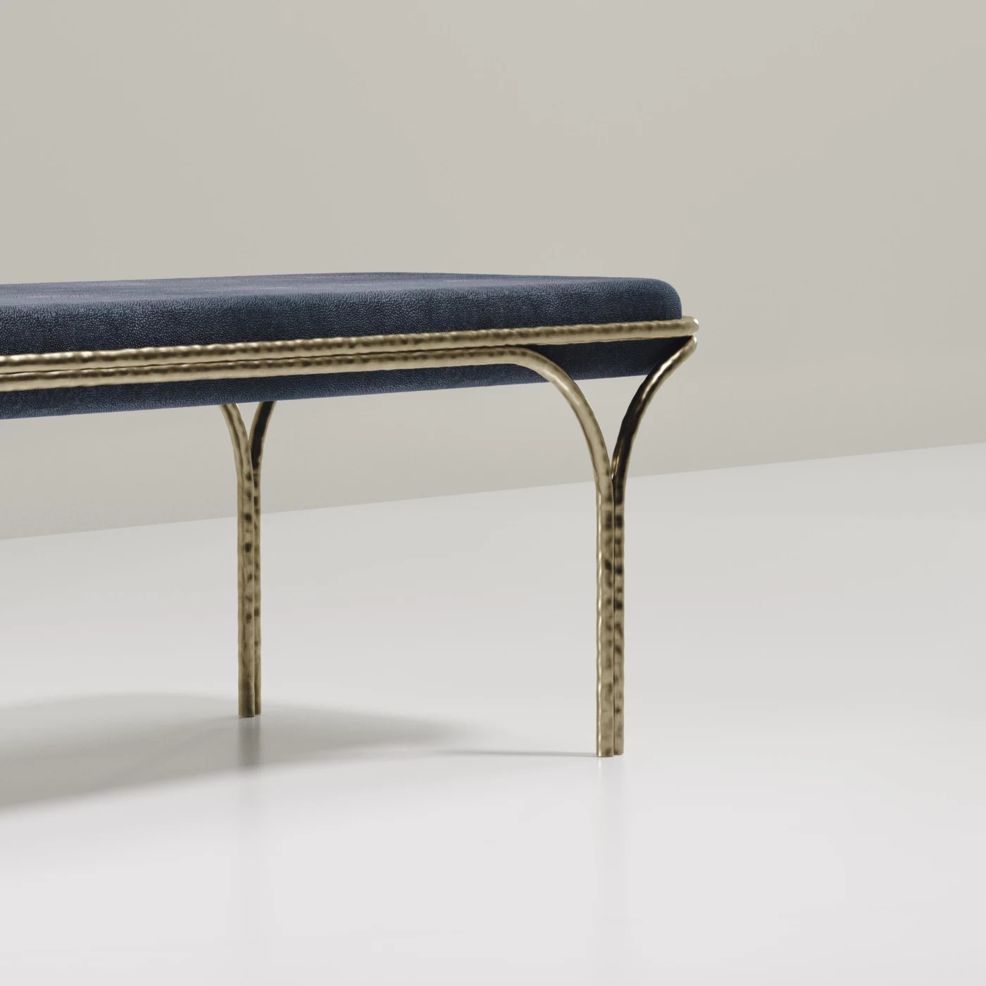 Shagreen Bench with Bronze Patina Brass Details