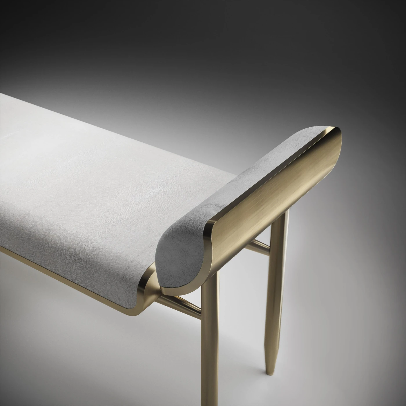 Shagreen Bench with BronzePatina Brass & Fur Upholstery