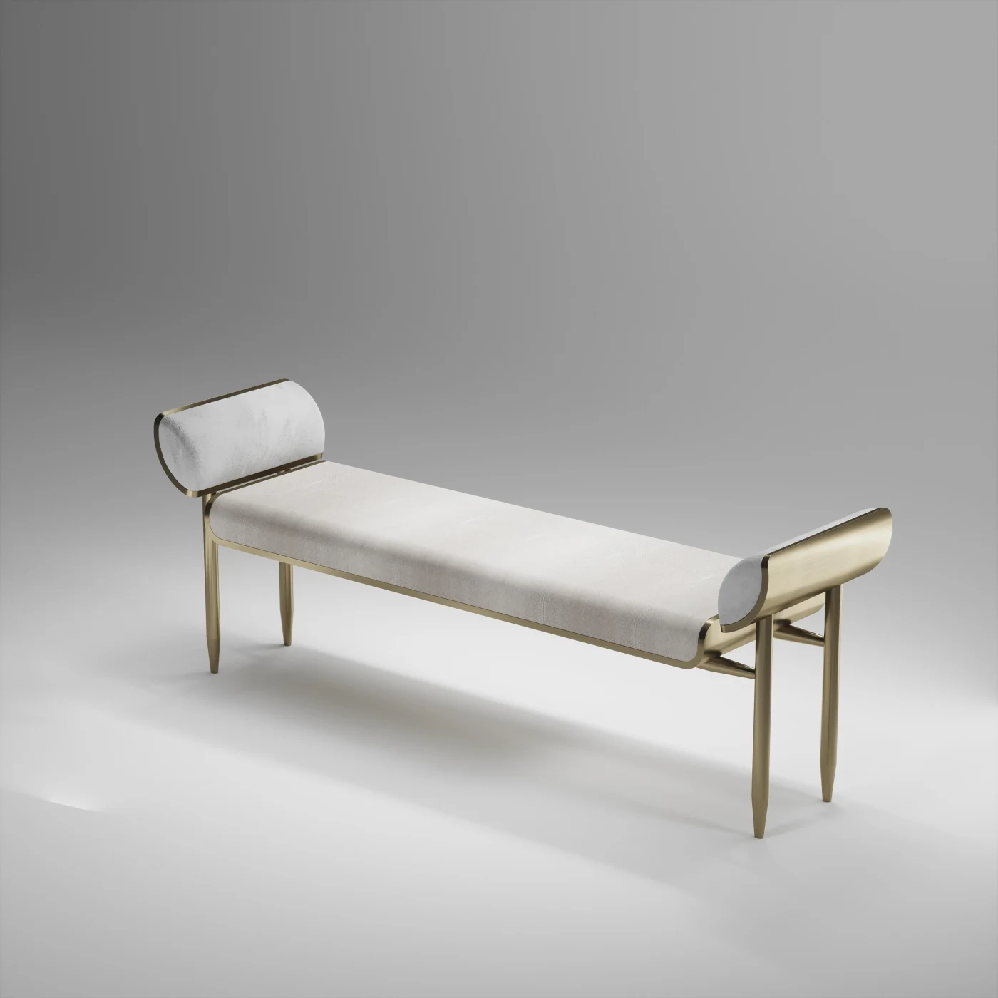 Shagreen Bench with BronzePatina Brass & Fur Upholstery