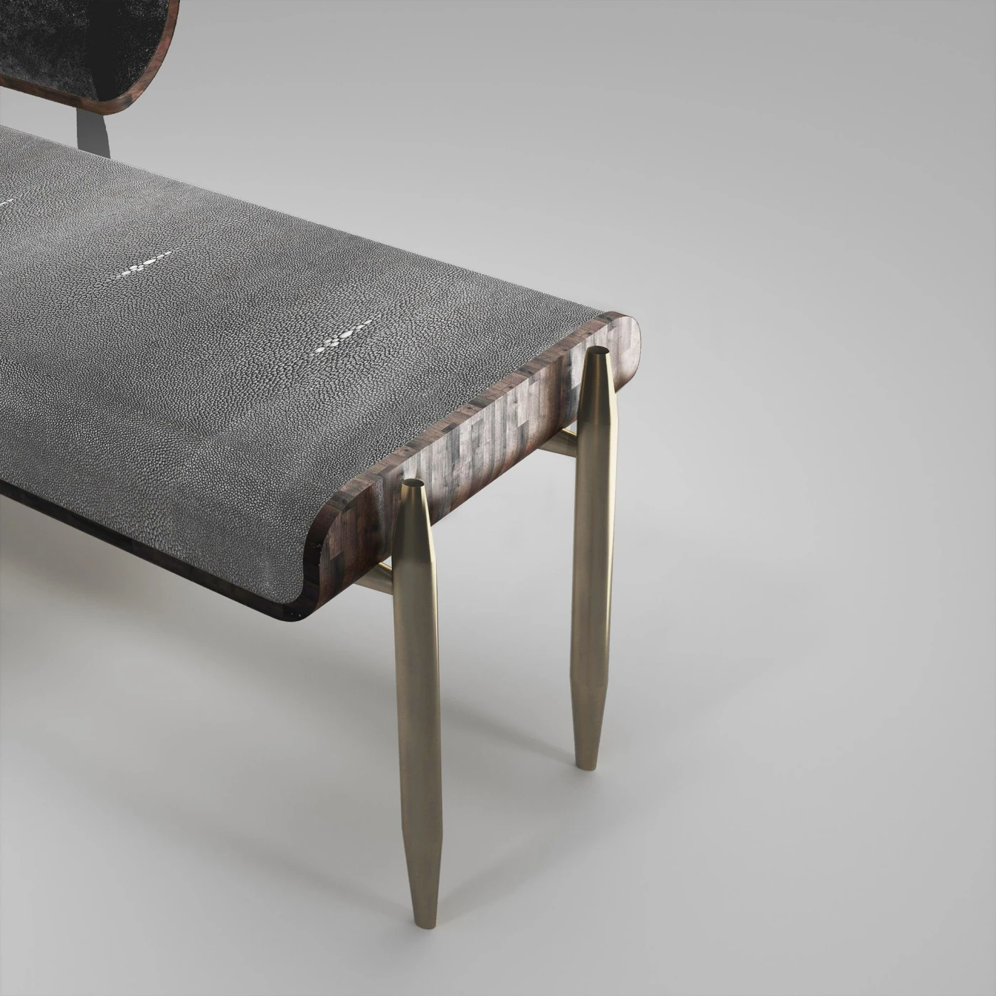 Shagreen Bench with Palmwood & Bronze Patina Brass Accents
