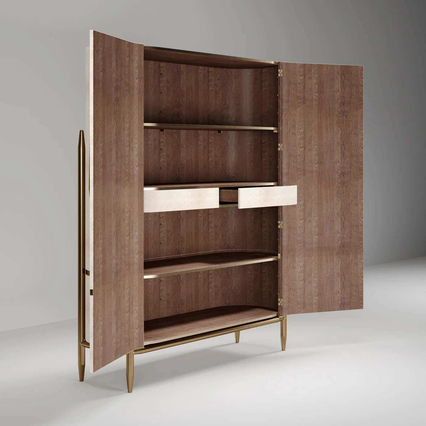 Shagreen Cabinet with Brass Accents