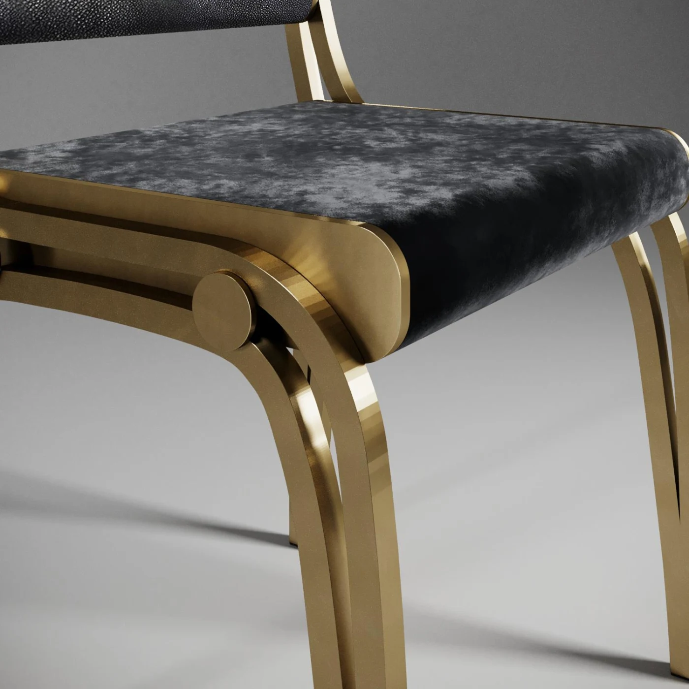 Shagreen Chair with Velvet Upholstery & Brass Accents