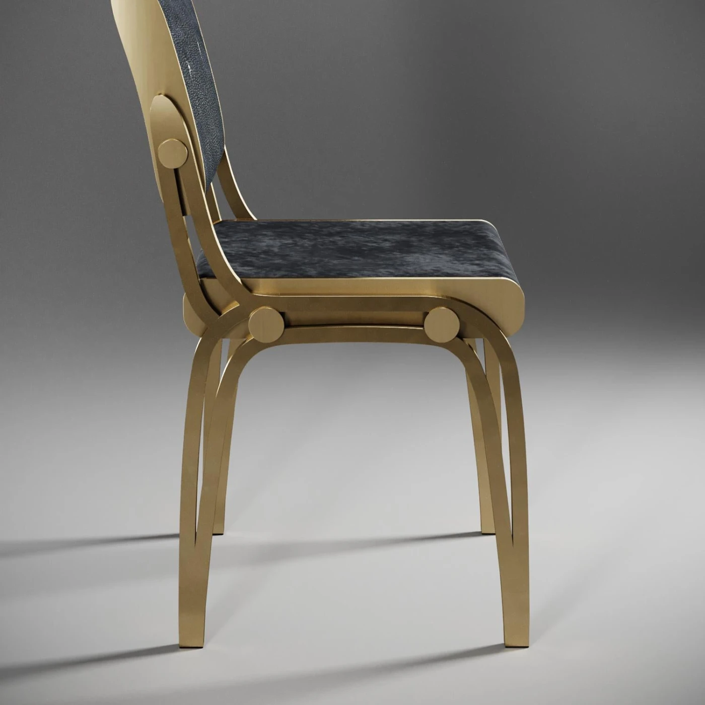 Shagreen Chair with Velvet Upholstery & Brass Accents