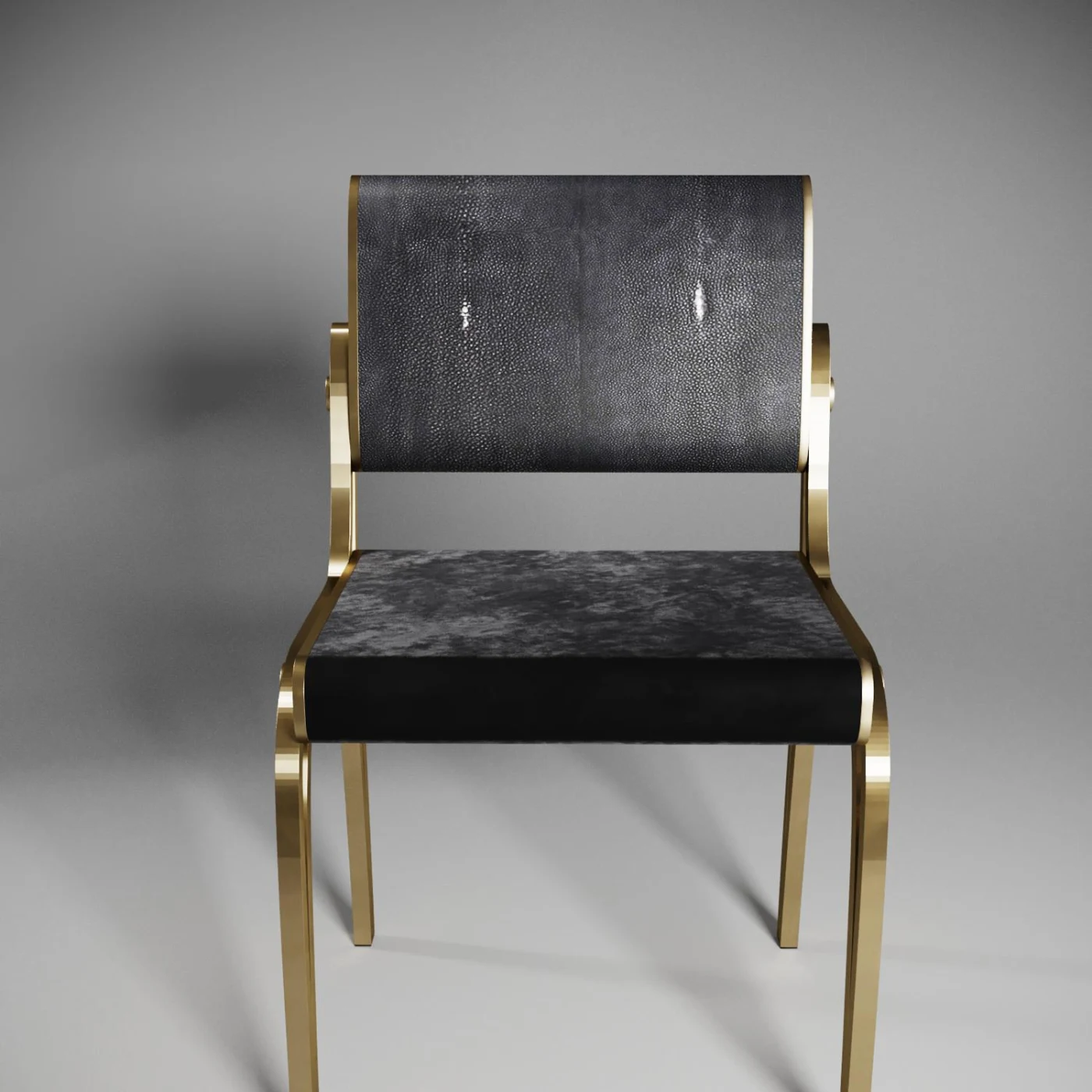 Shagreen Chair with Velvet Upholstery & Brass Accents