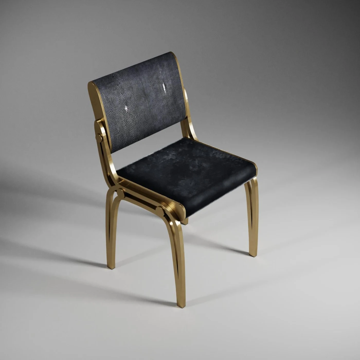 Shagreen Chair with Velvet Upholstery & Brass Accents