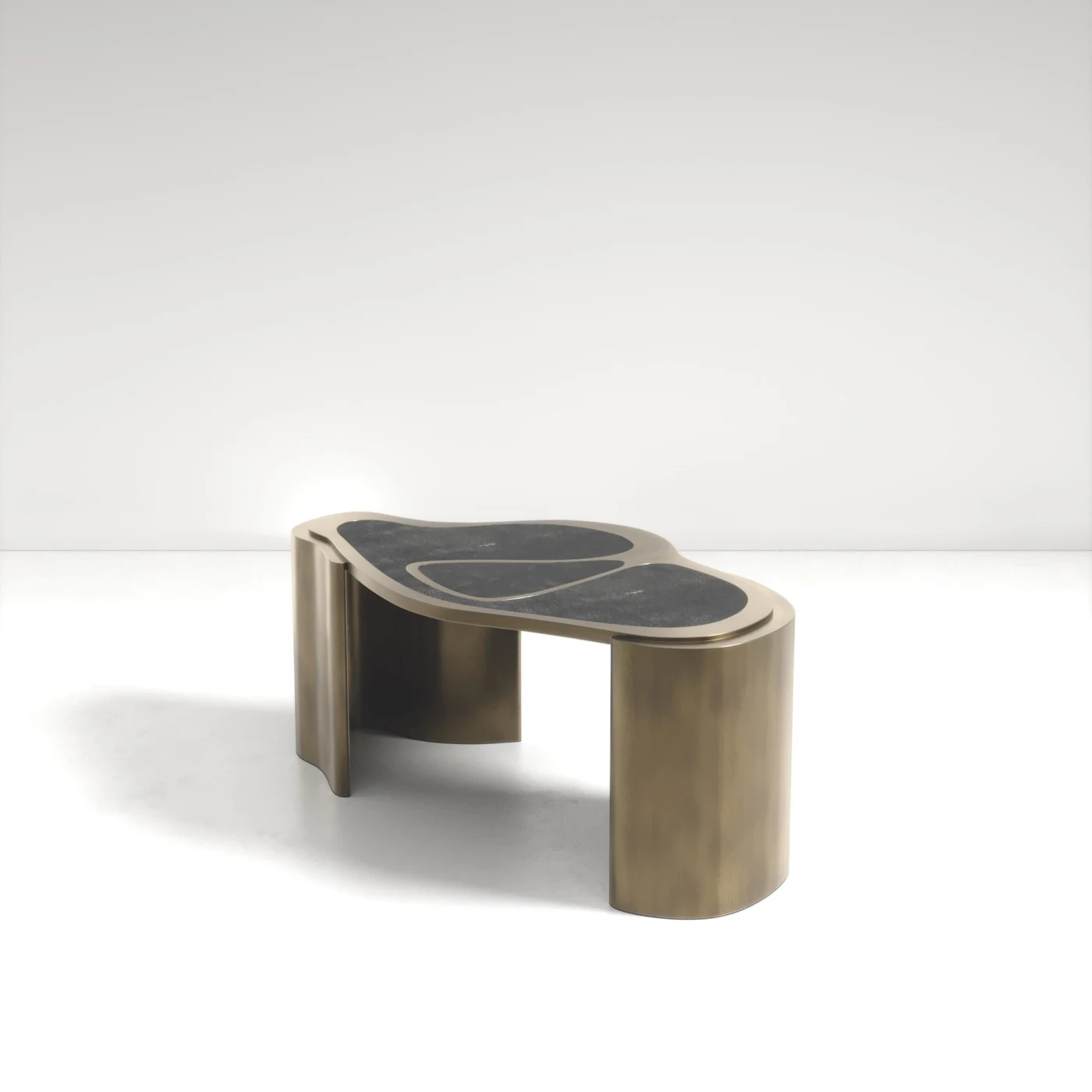 Shagreen Coffee Table with Bronze Patina Brass