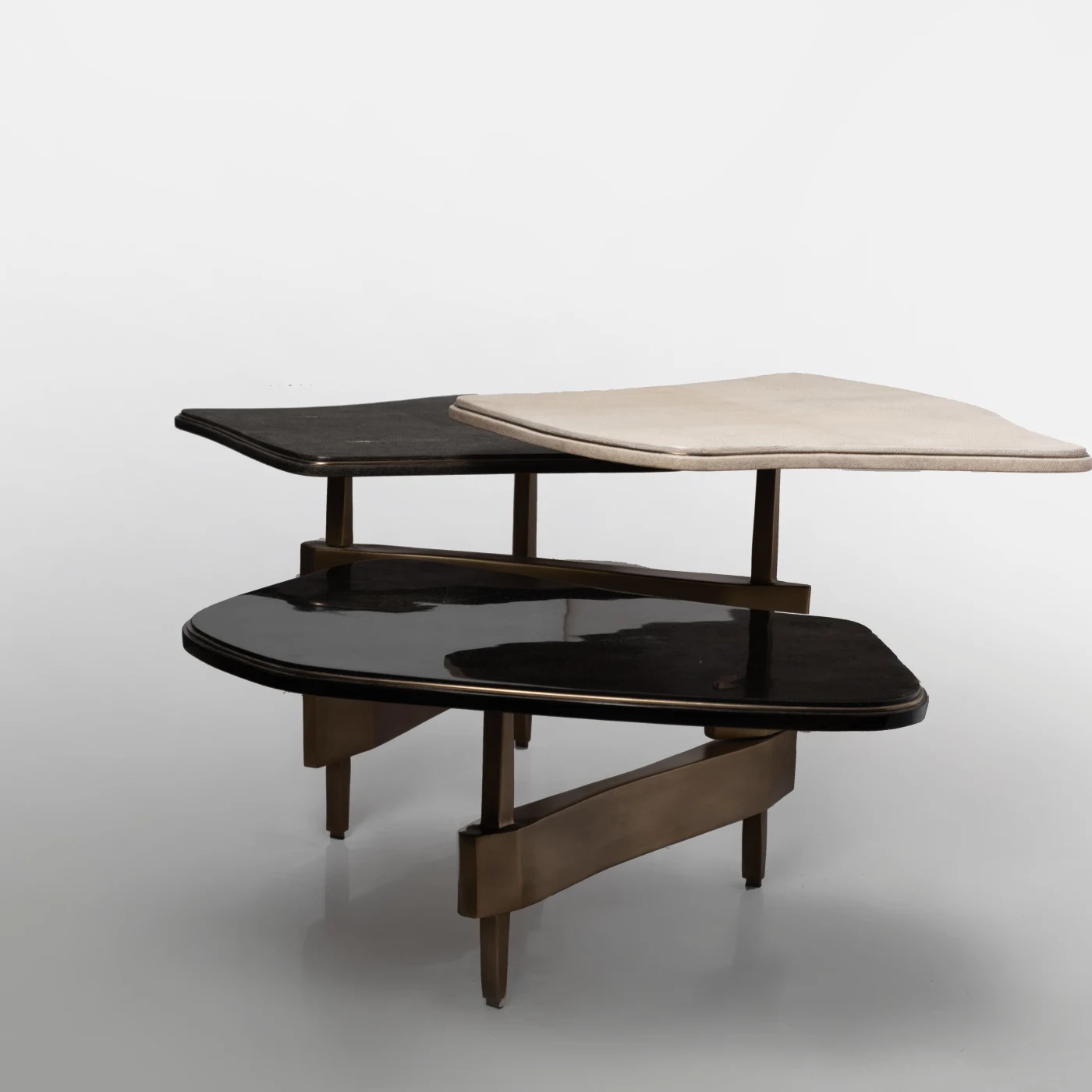 Shagreen Coffee Table with Shell & Bronze Patina Brass Accents