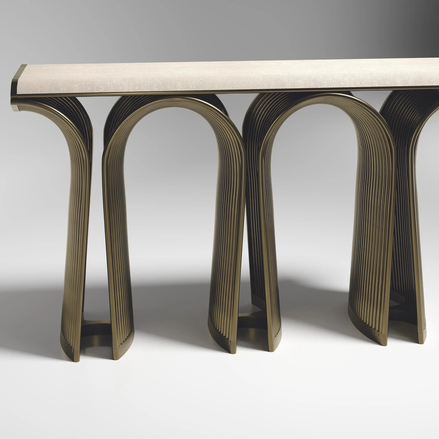 Shagreen Console with Bronze-Patina Brass Details