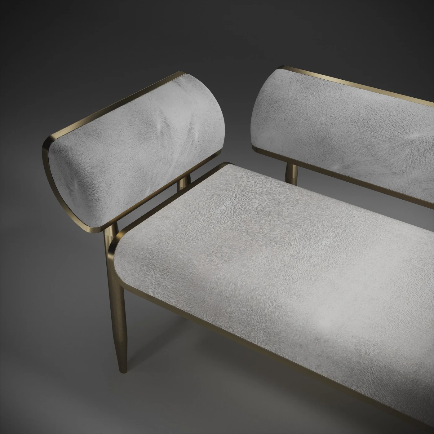 Shagreen Daybed with Bronze-Patina Brass & Fur Upholstery