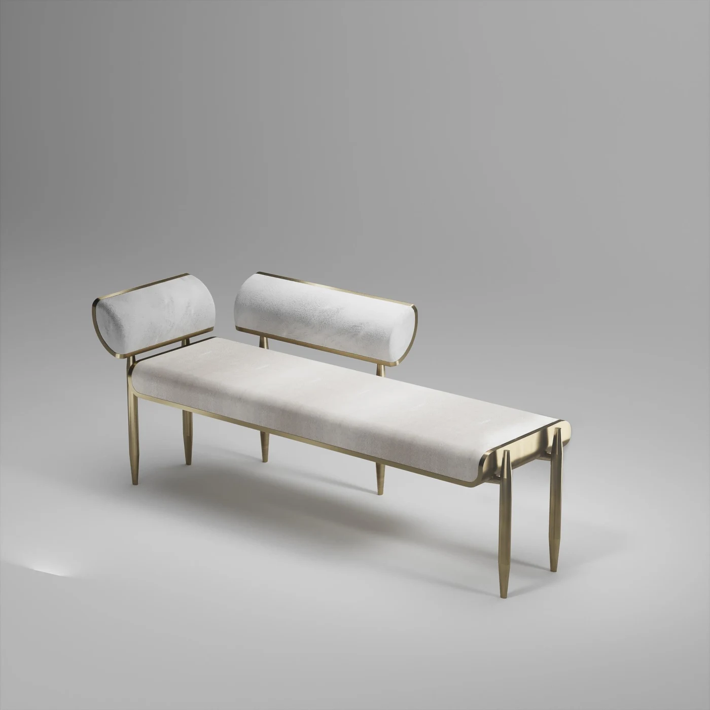 Shagreen Daybed with Bronze-Patina Brass & Fur Upholstery