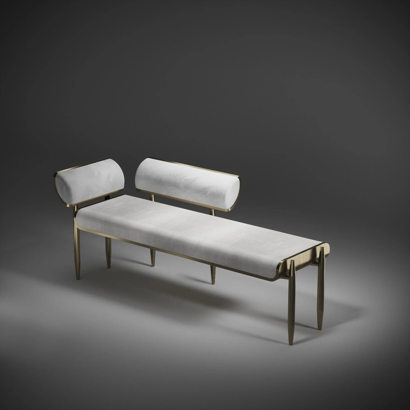Shagreen Daybed with Bronze-Patina Brass & Fur Upholstery