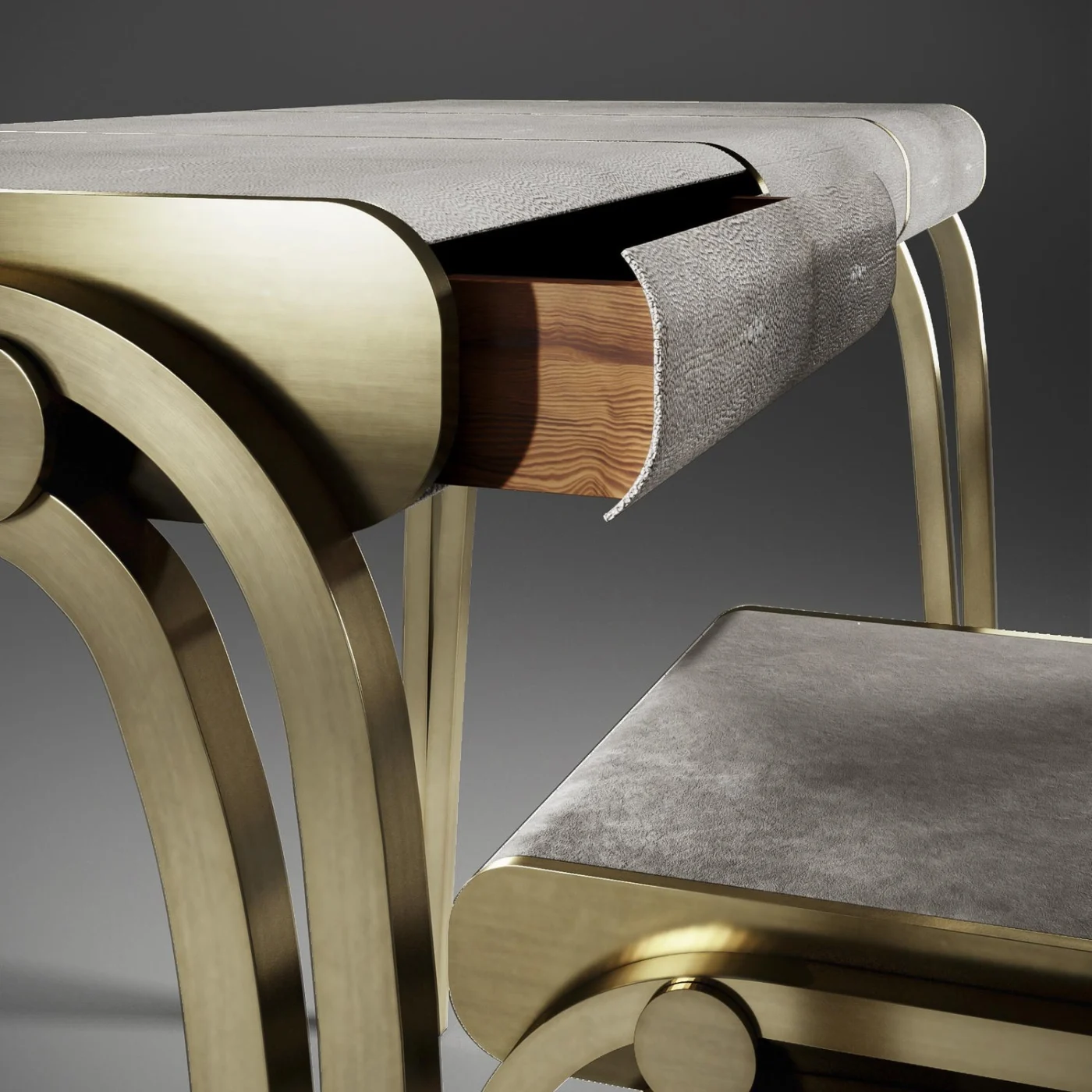 Shagreen Desk With Bronze Patina Brass Accents