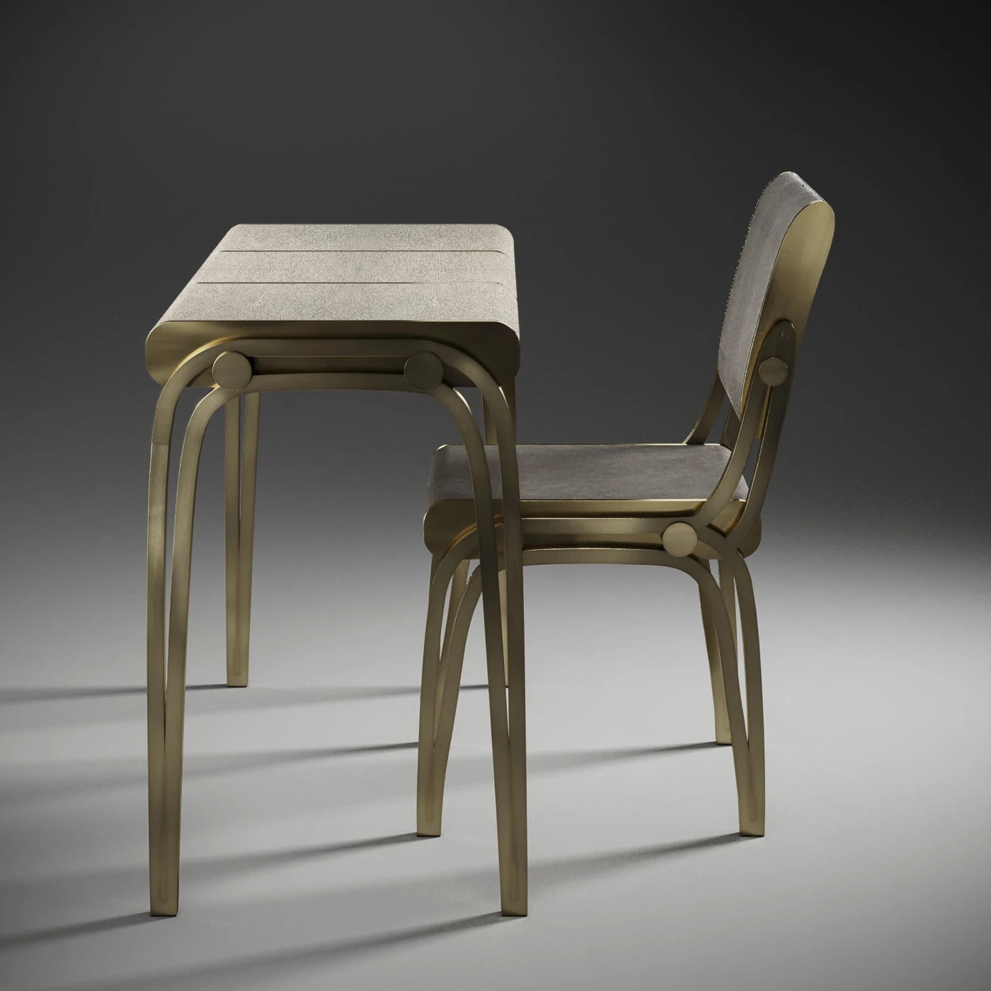 Shagreen Desk With Bronze Patina Brass Accents