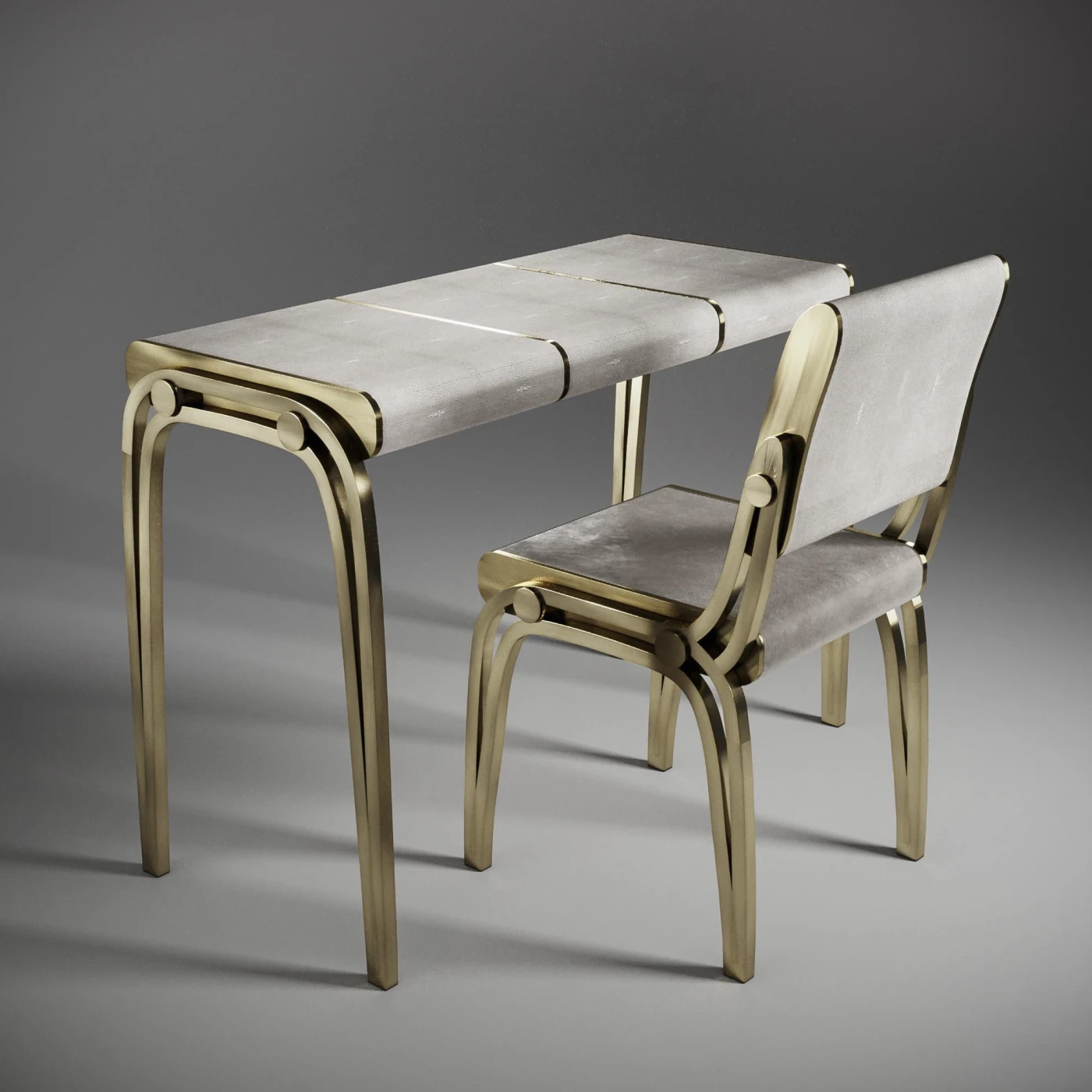 Shagreen Desk With Bronze Patina Brass Accents