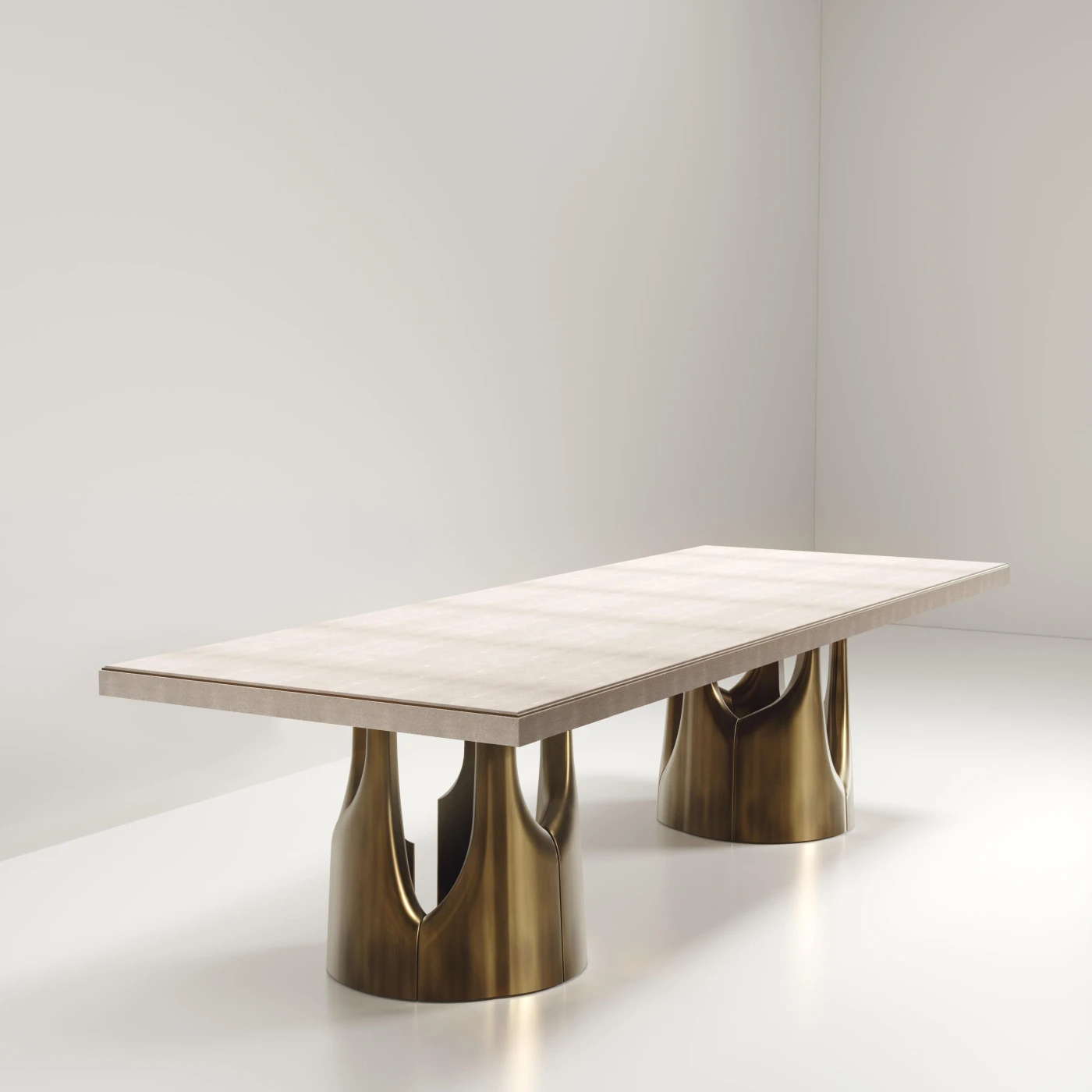Shagreen Dining Table with Bronze Patina Brass Accents