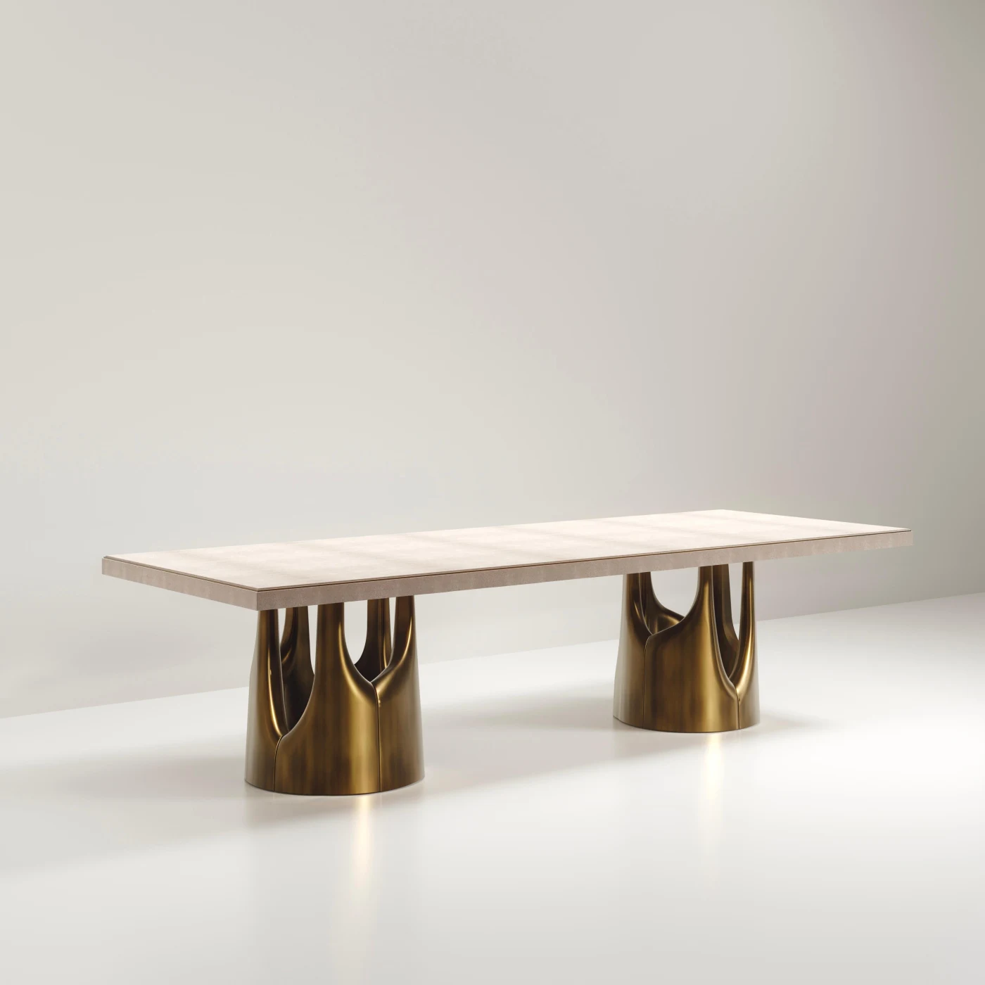 Shagreen Dining Table with Bronze Patina Brass Accents