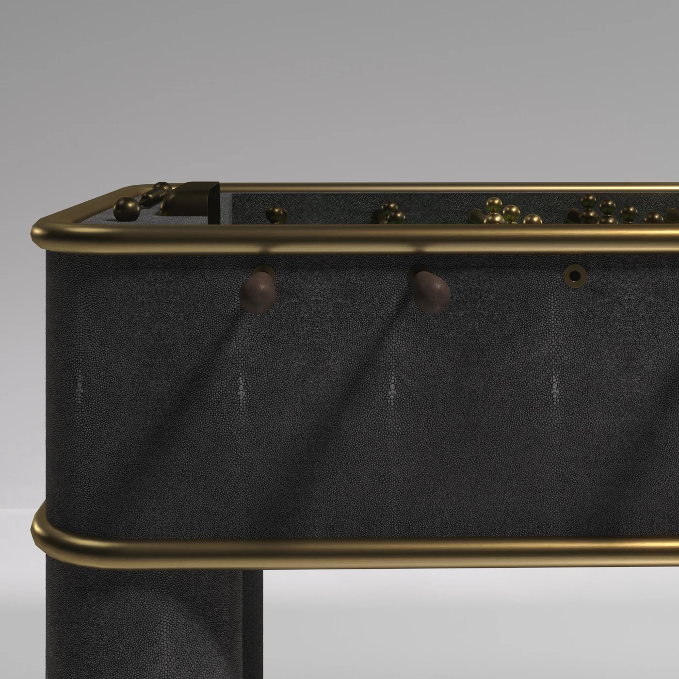 Shagreen Foosball Table with Bronze Legs & Patina Brass Accents