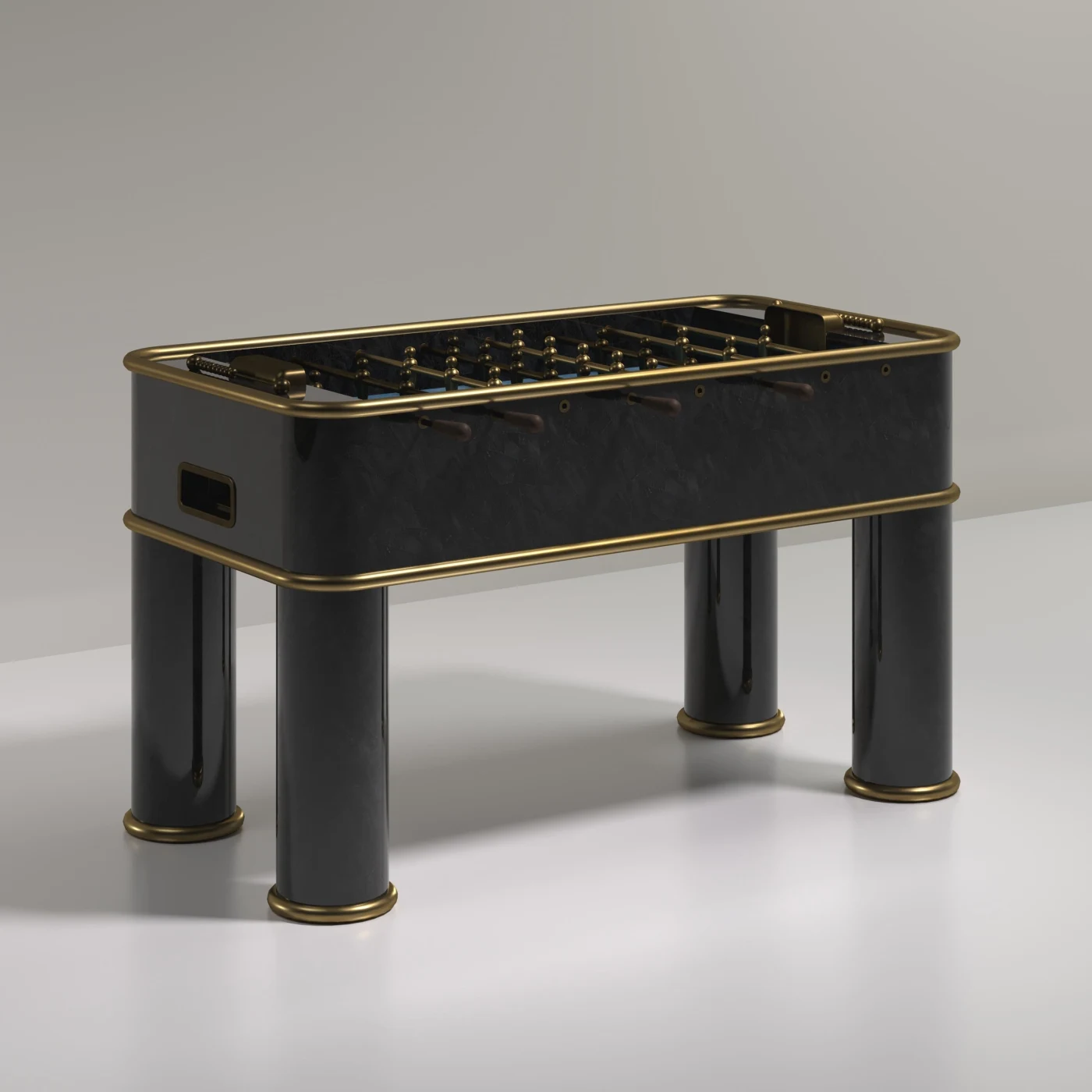 Shagreen Foosball Table with Bronze Legs & Patina Brass Accents