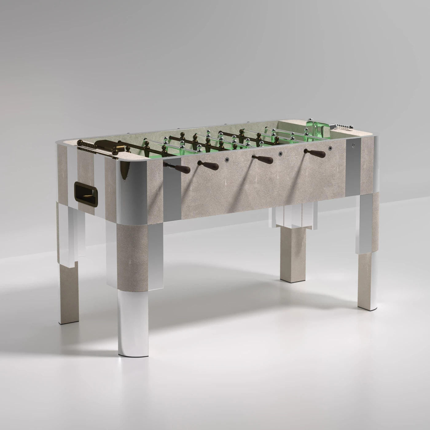 Shagreen Foosball Table with Polished Stainless Steel Accents
