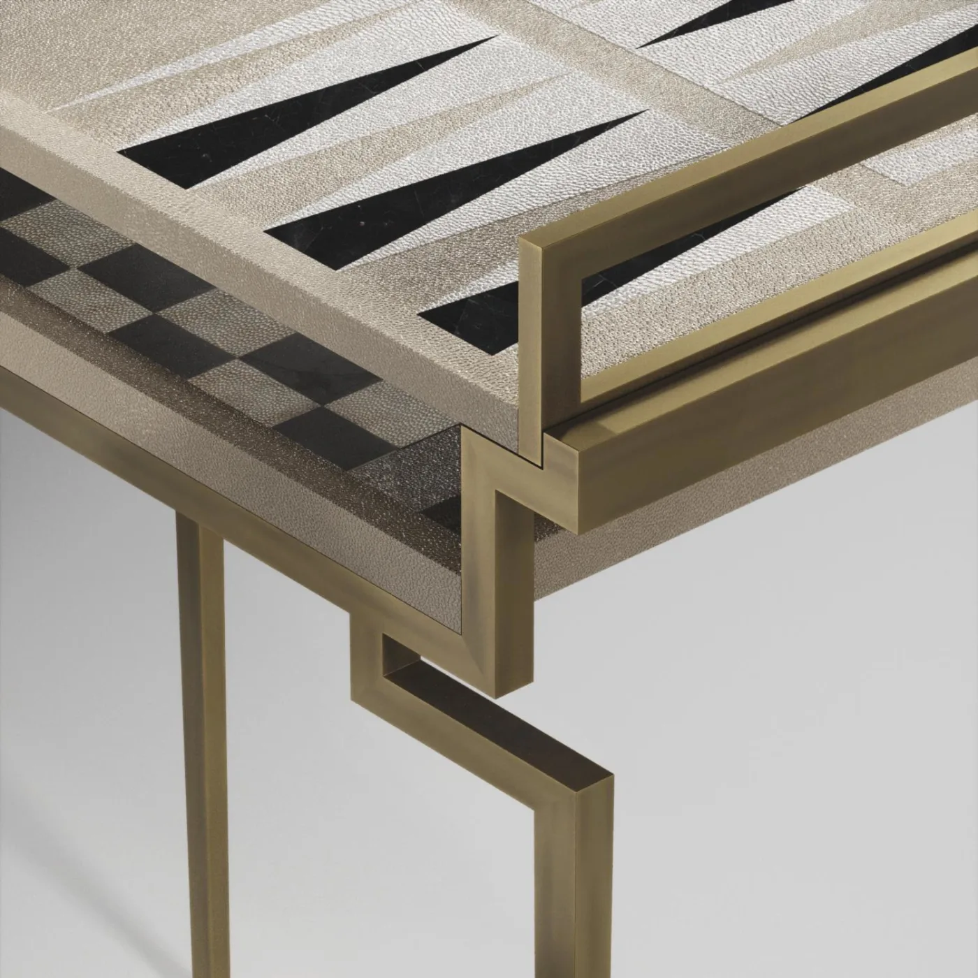 Shagreen Game Table with Bronze Patina Brass Accents