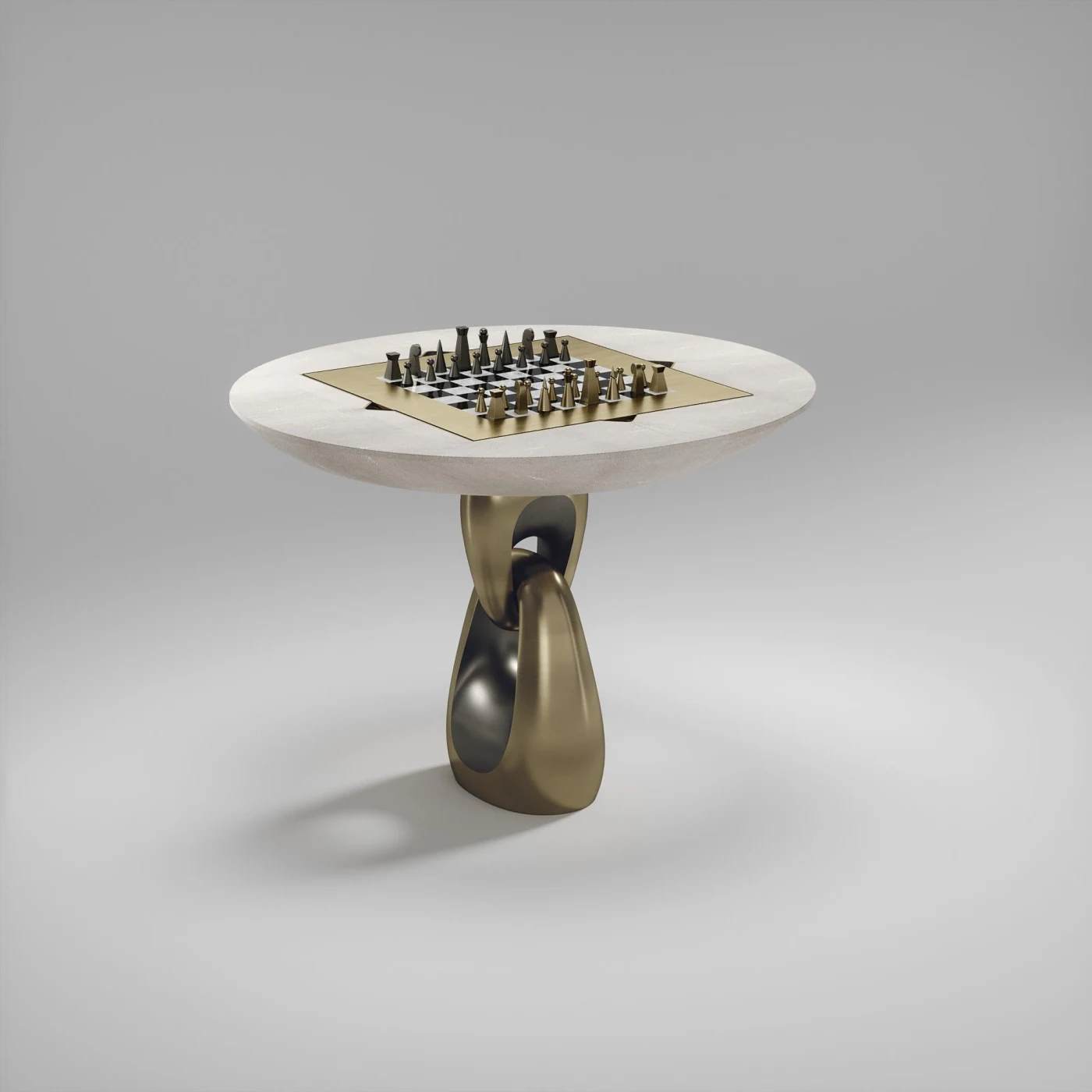 Shagreen Game Table With Chrome Finish Polished Steel Accents