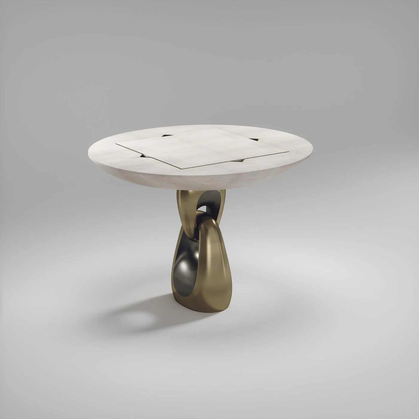 Shagreen Game Table With Chrome Finish Polished Steel Accents