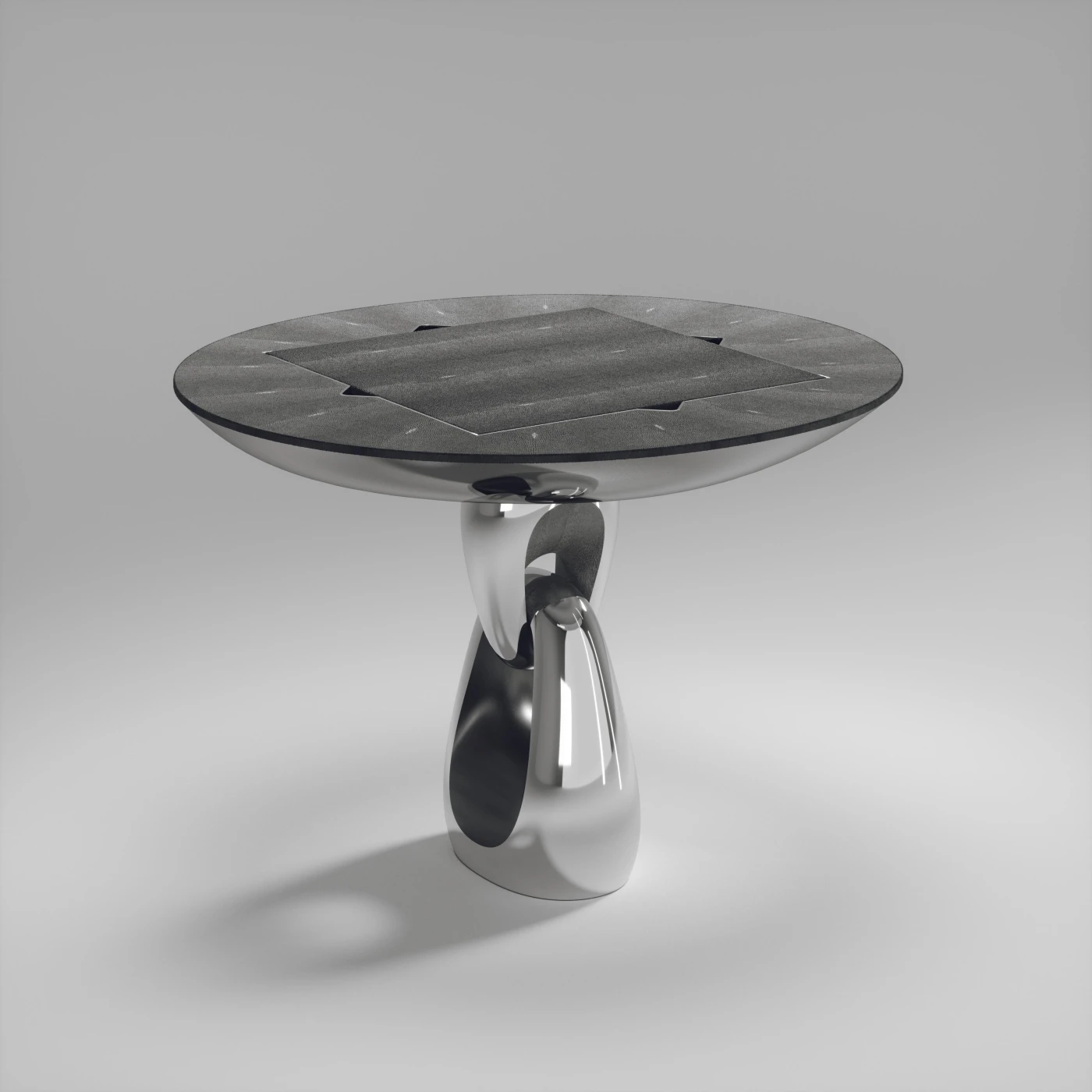 Shagreen Game Table with Chrome Finish Polished Steel