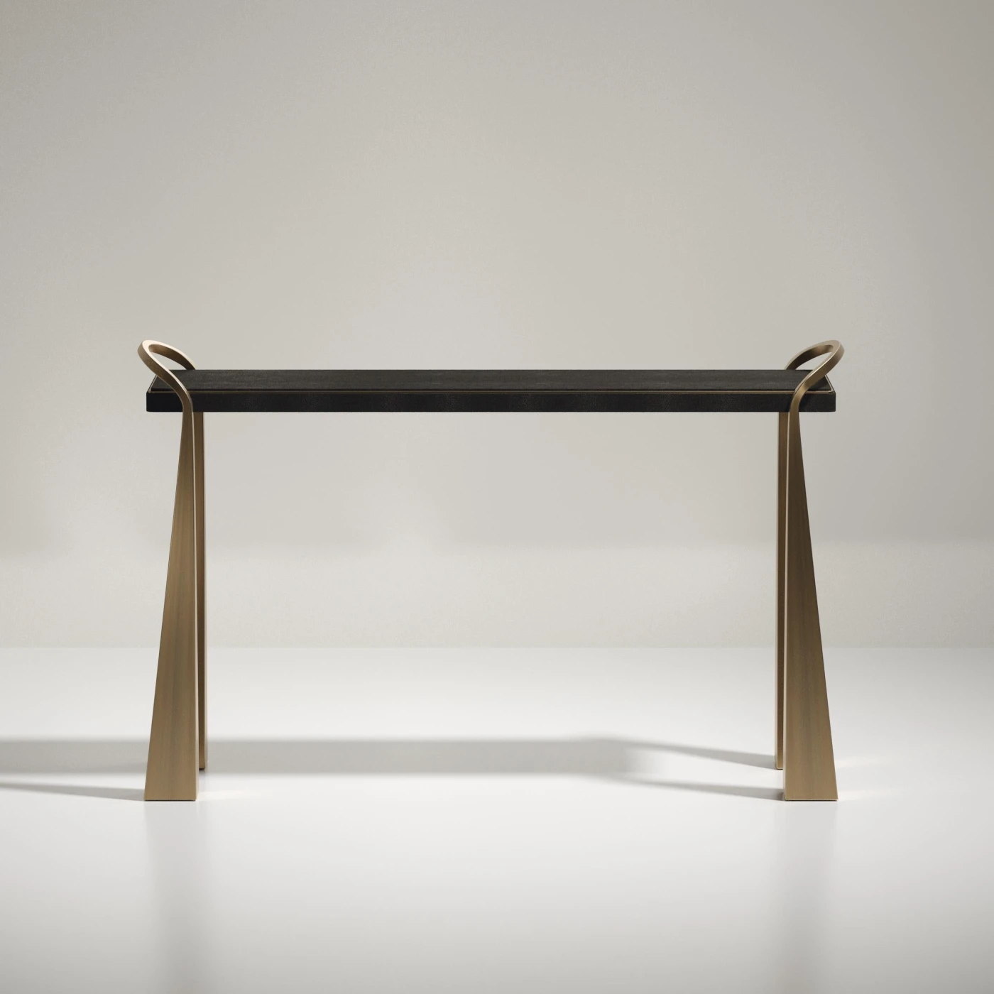 Shagreen Inlaid Console With Sculptural Brass Legs