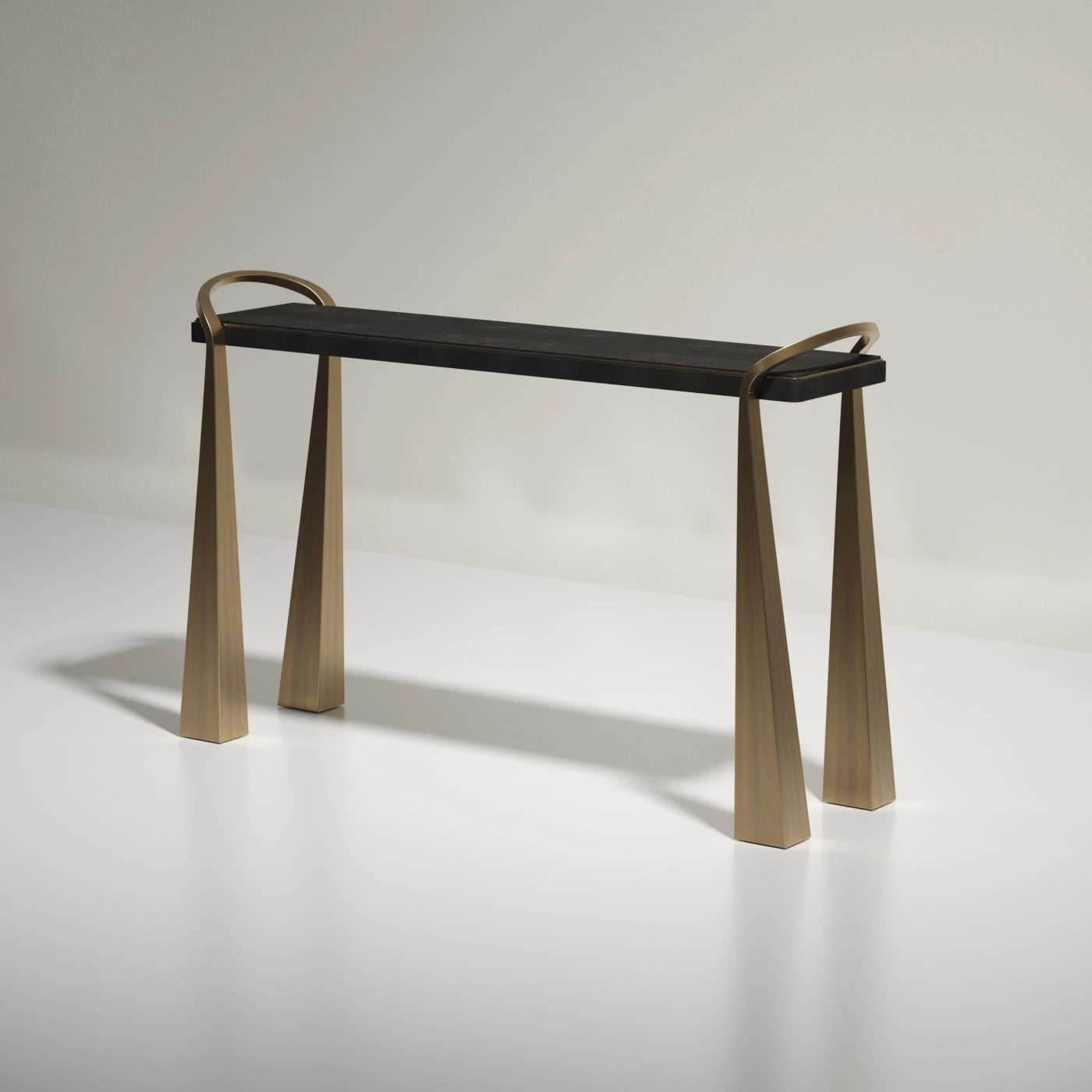 Shagreen Inlaid Console With Sculptural Brass Legs