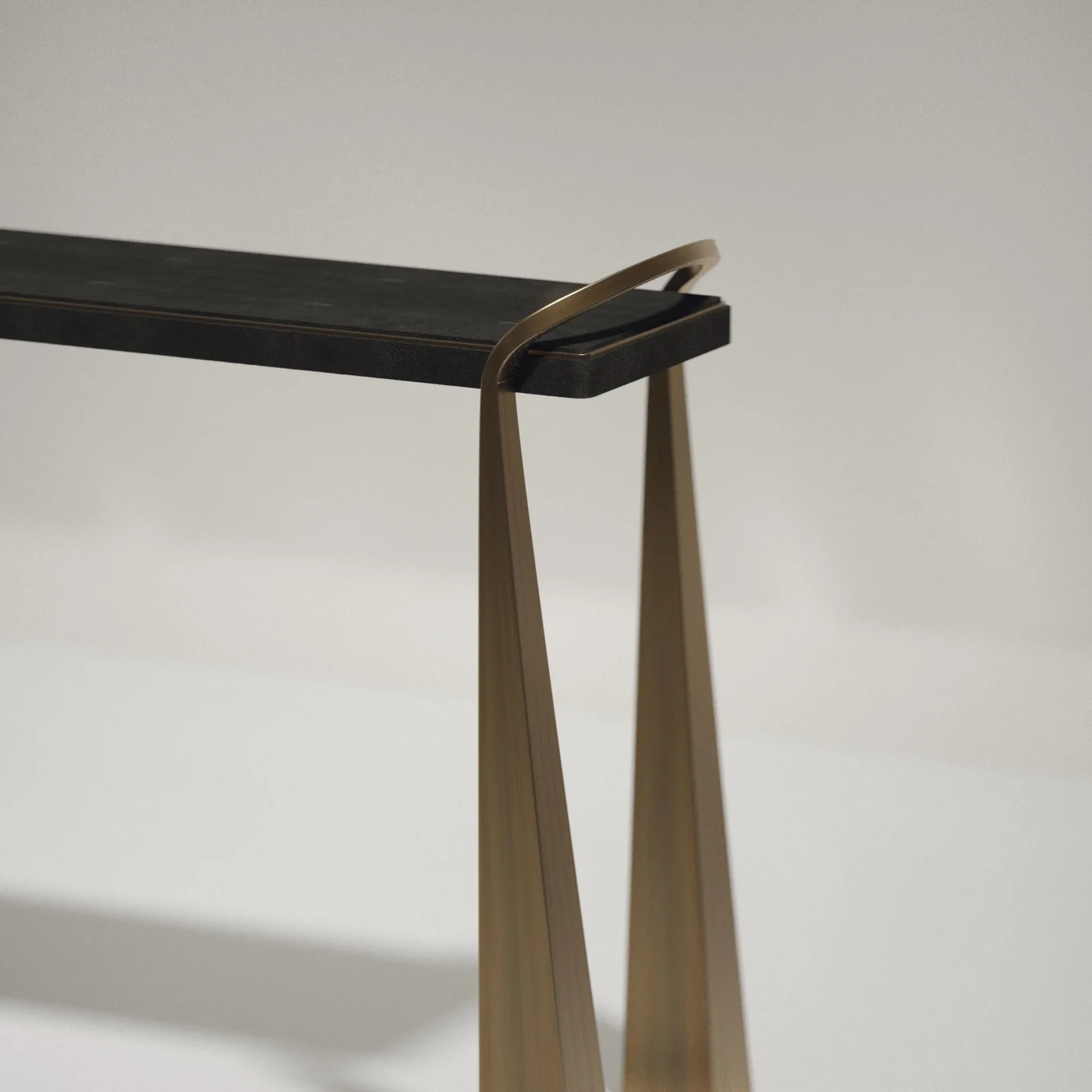 Shagreen Inlaid Console With Sculptural Brass Legs