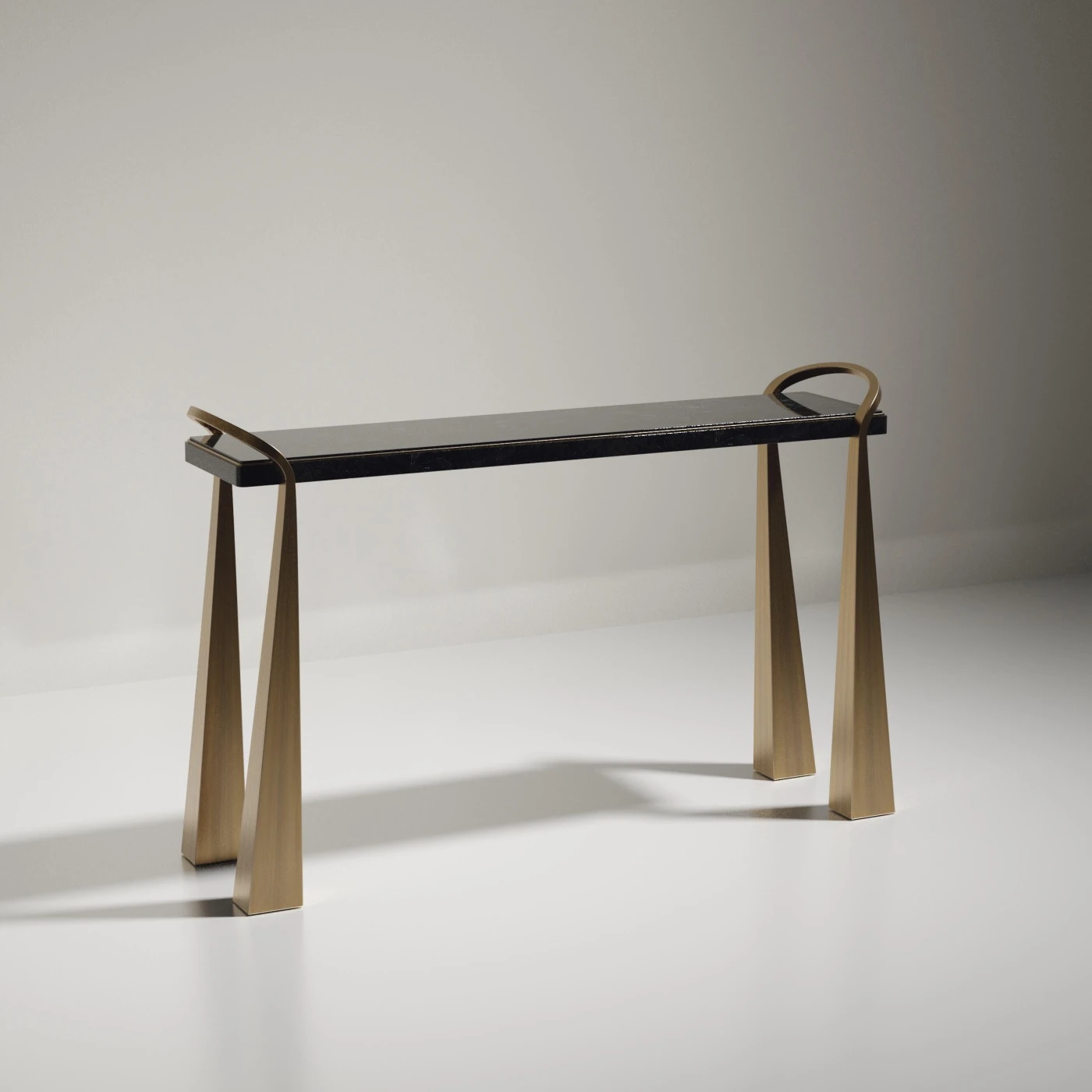 Shagreen Inlaid Console With Sculptural Brass Legs