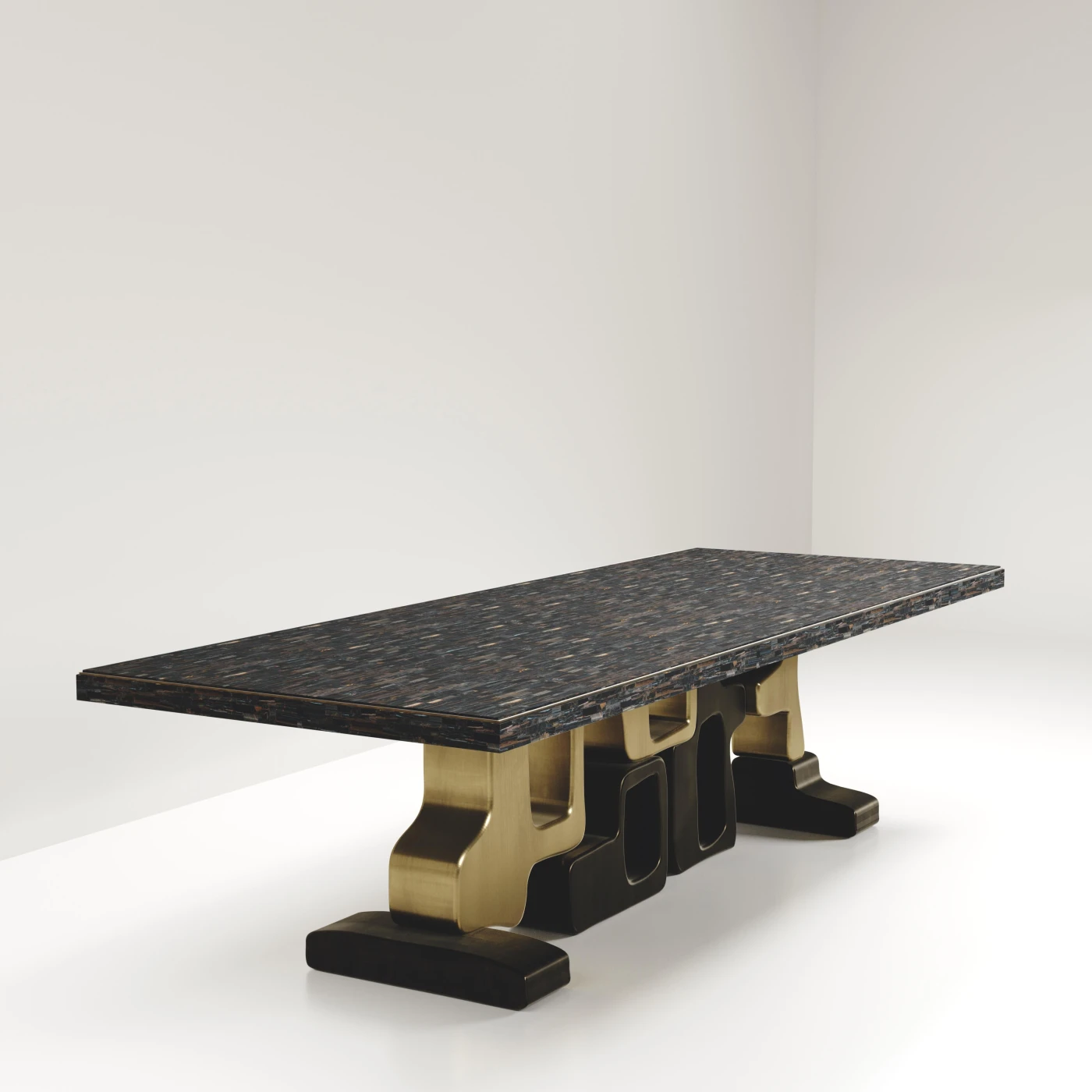 Shagreen Inlaid Dining Table with Bronze Patina Brass Details