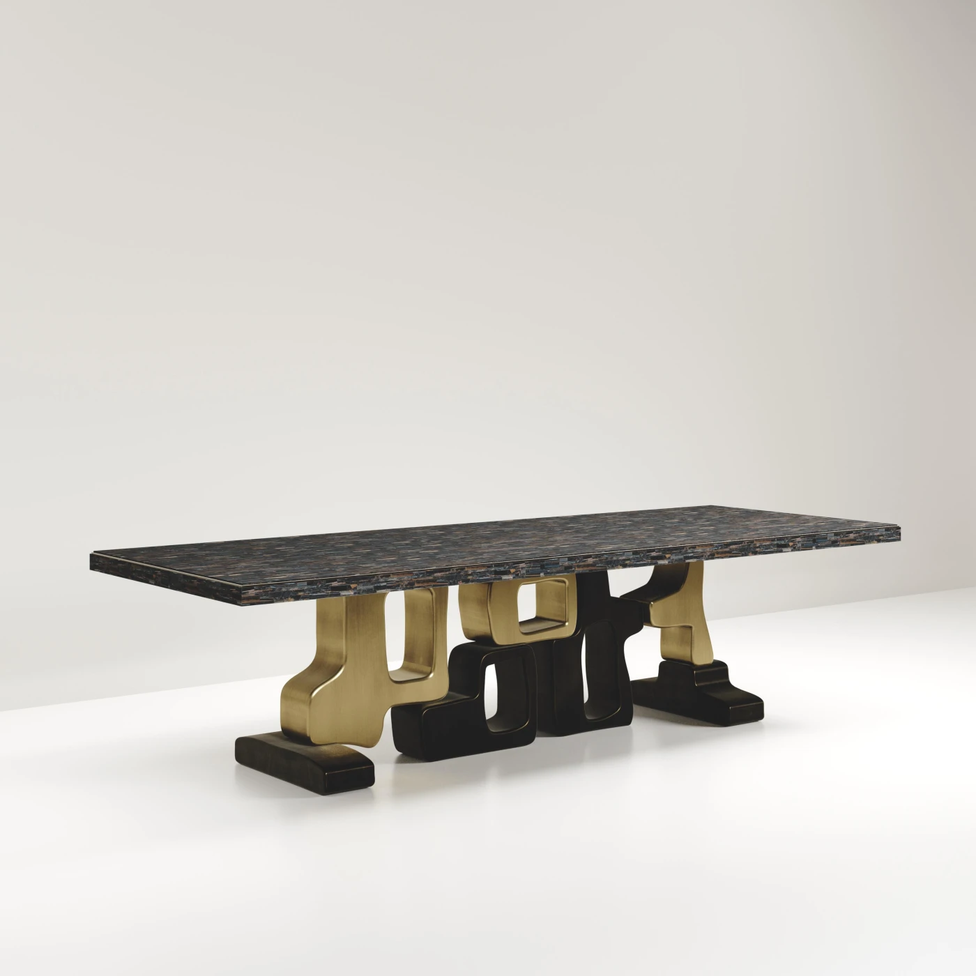 Shagreen Inlaid Dining Table with Bronze Patina Brass Details