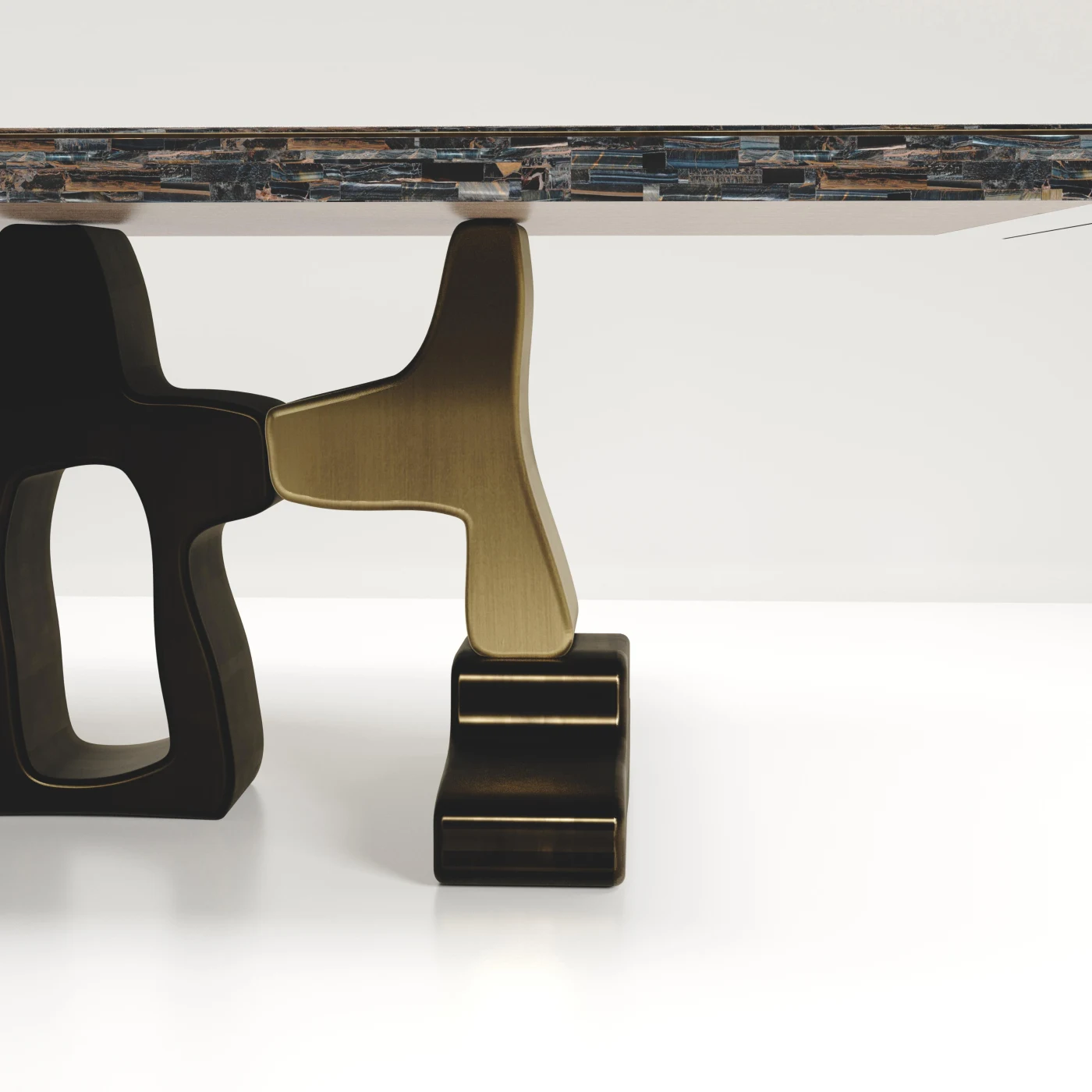 Shagreen Inlaid Dining Table with Bronze Patina Brass Details