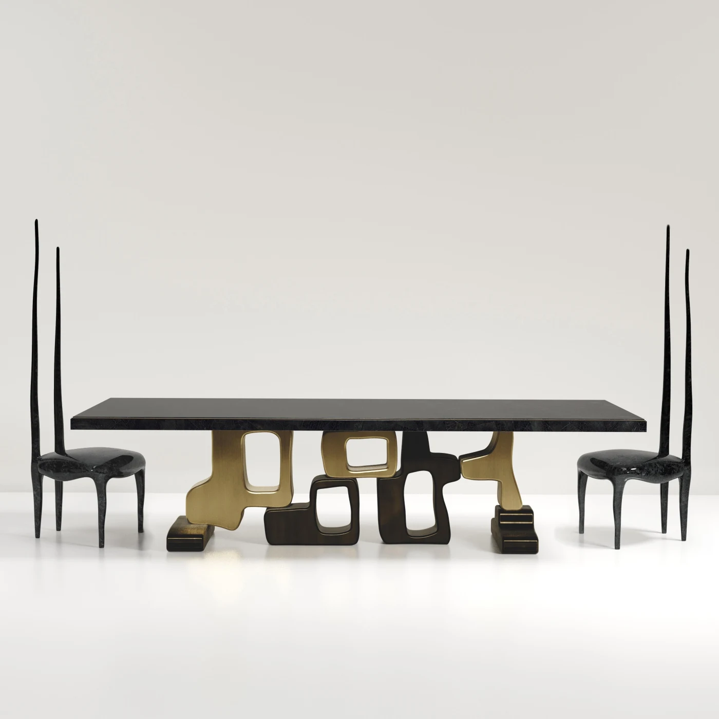 Shagreen Inlaid Dining Table with Bronze Patina Brass Details
