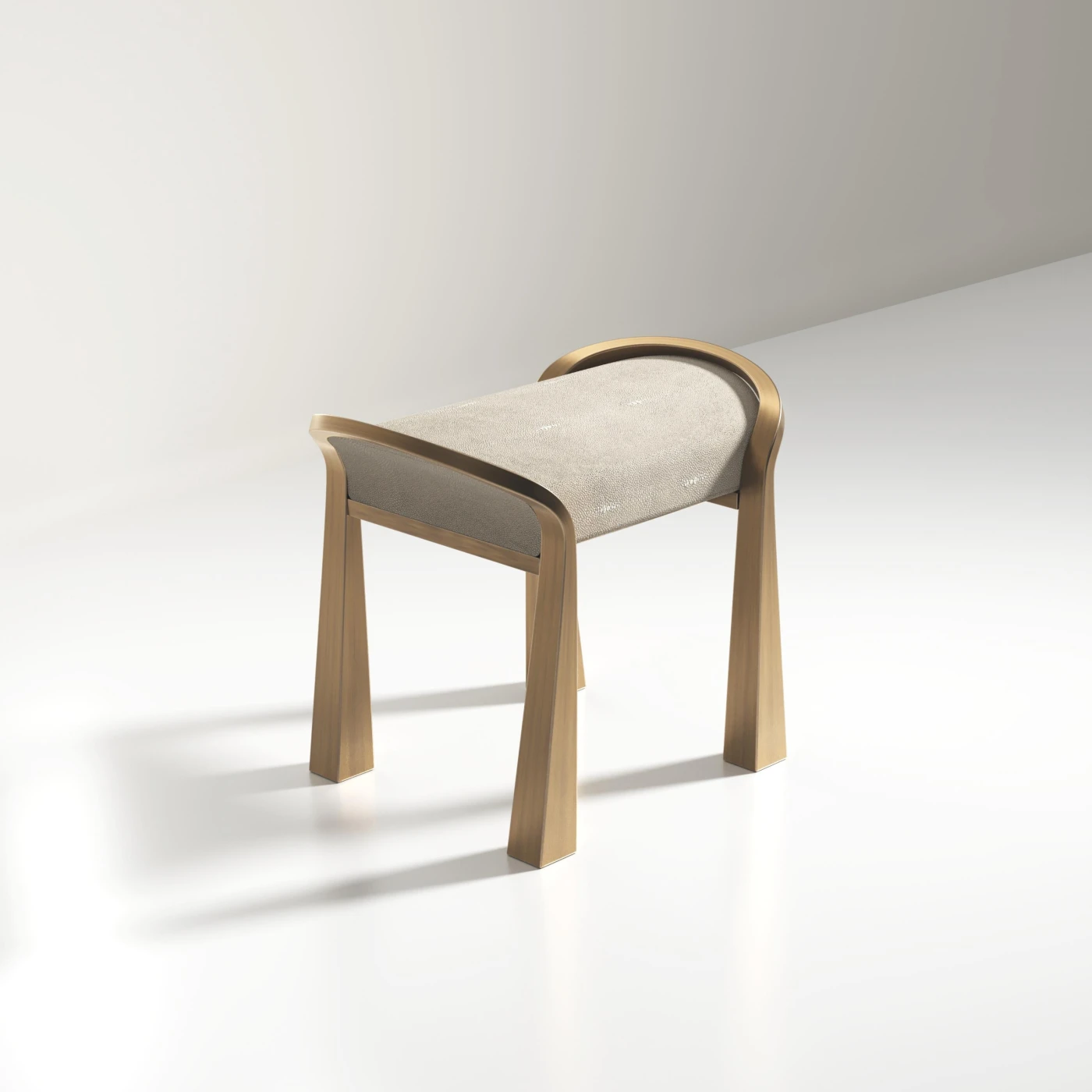 Shagreen Inlaid Stool with Sculptural Bronze Patina Brass Legs