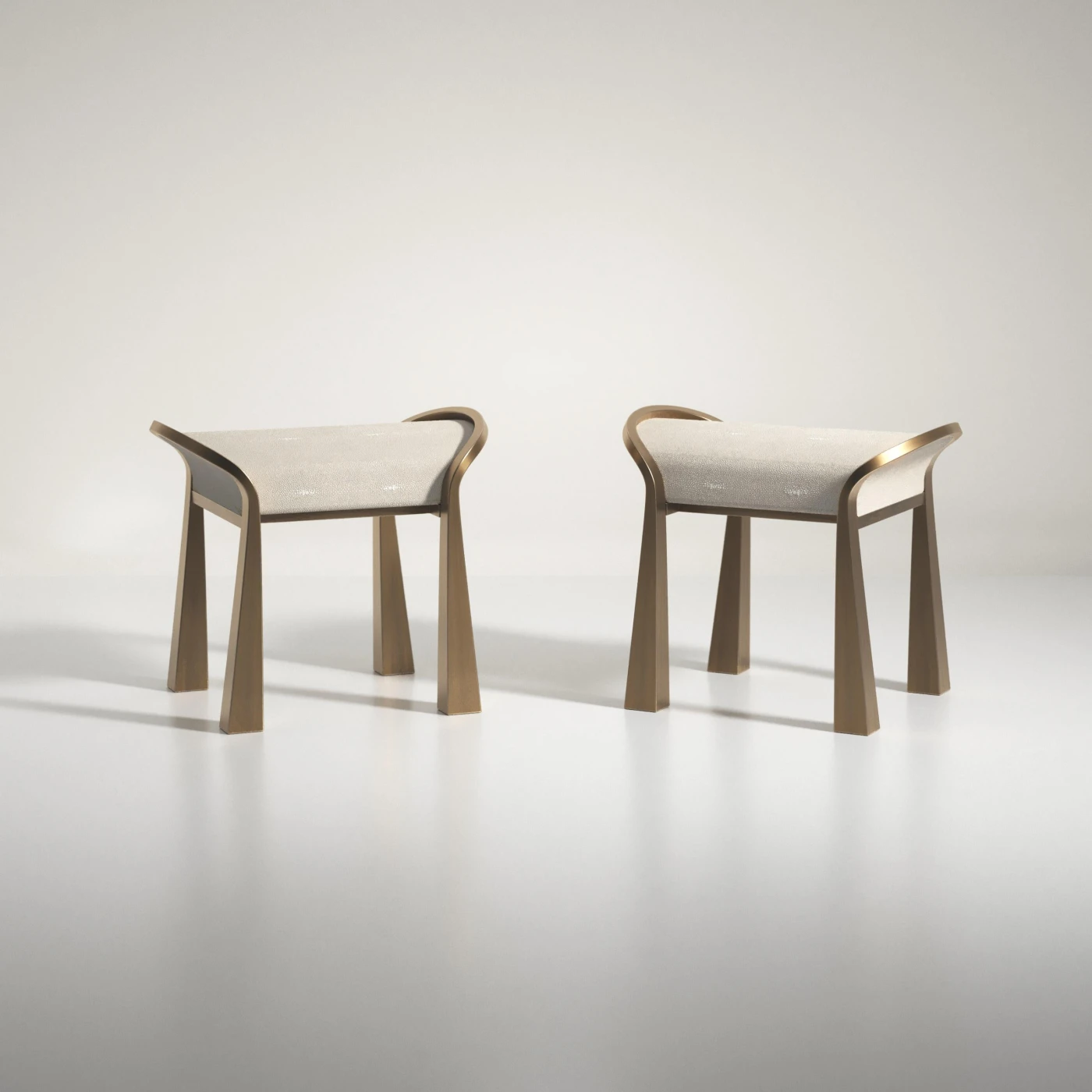 Shagreen Inlaid Stool with Sculptural Bronze Patina Brass Legs