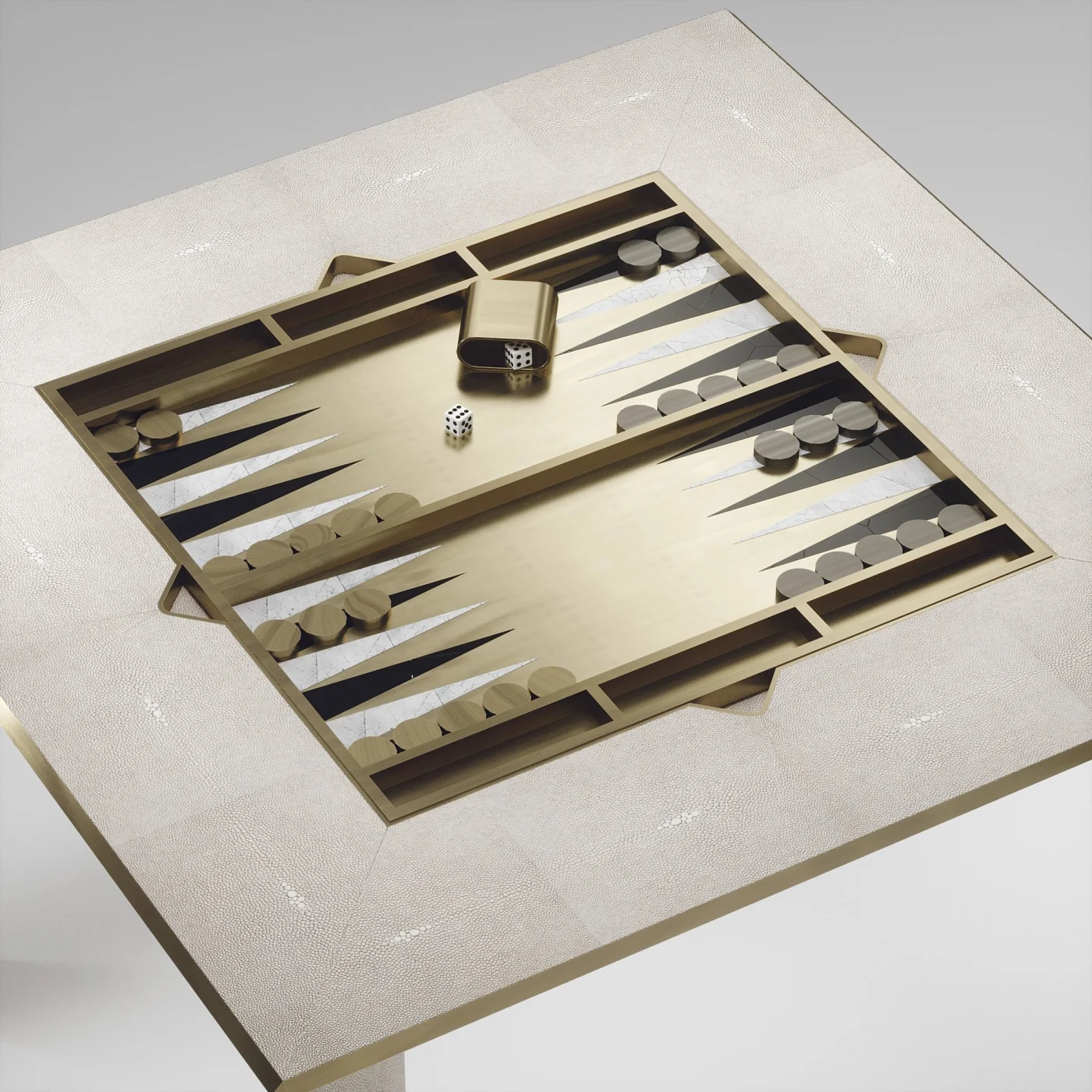 Shagreen Multiple Game Table with Bronze Patina Brass Accents