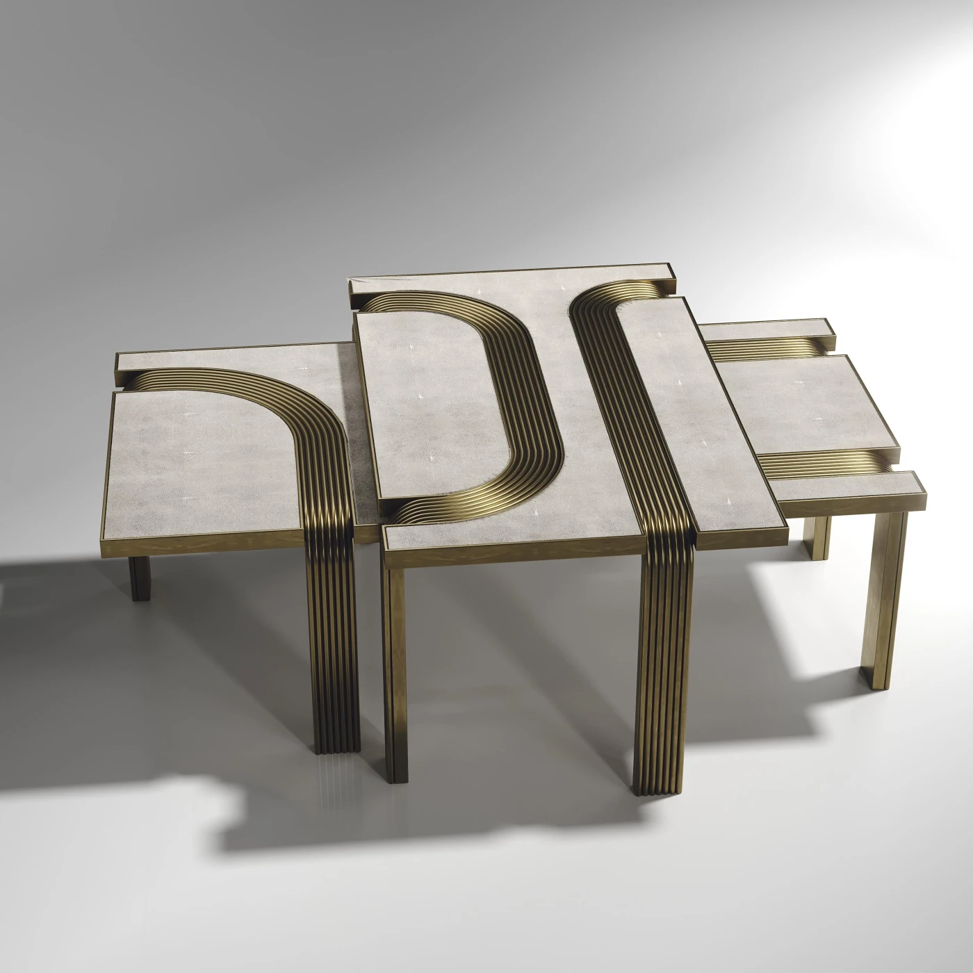 Shagreen Nesting Coffee Tables with Bronze-Patina Brass Inlay