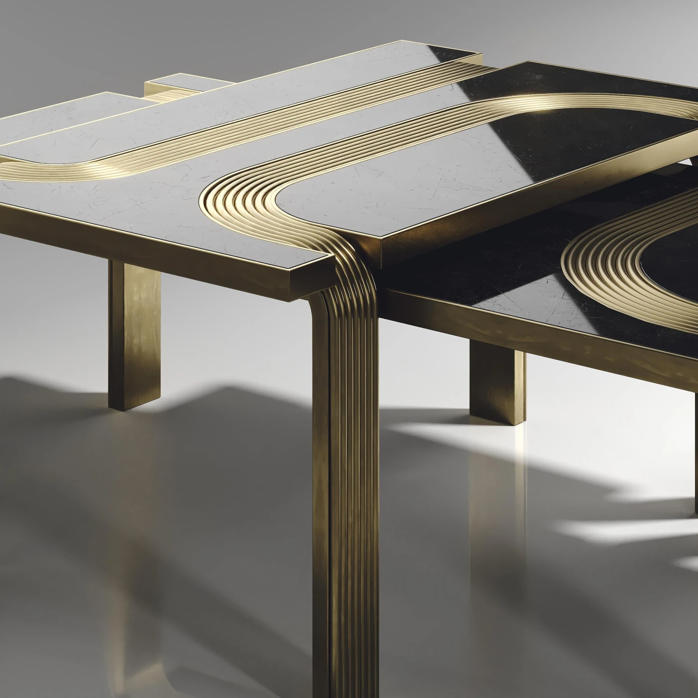 Shagreen Nesting Coffee Tables with Bronze-Patina Brass Inlay