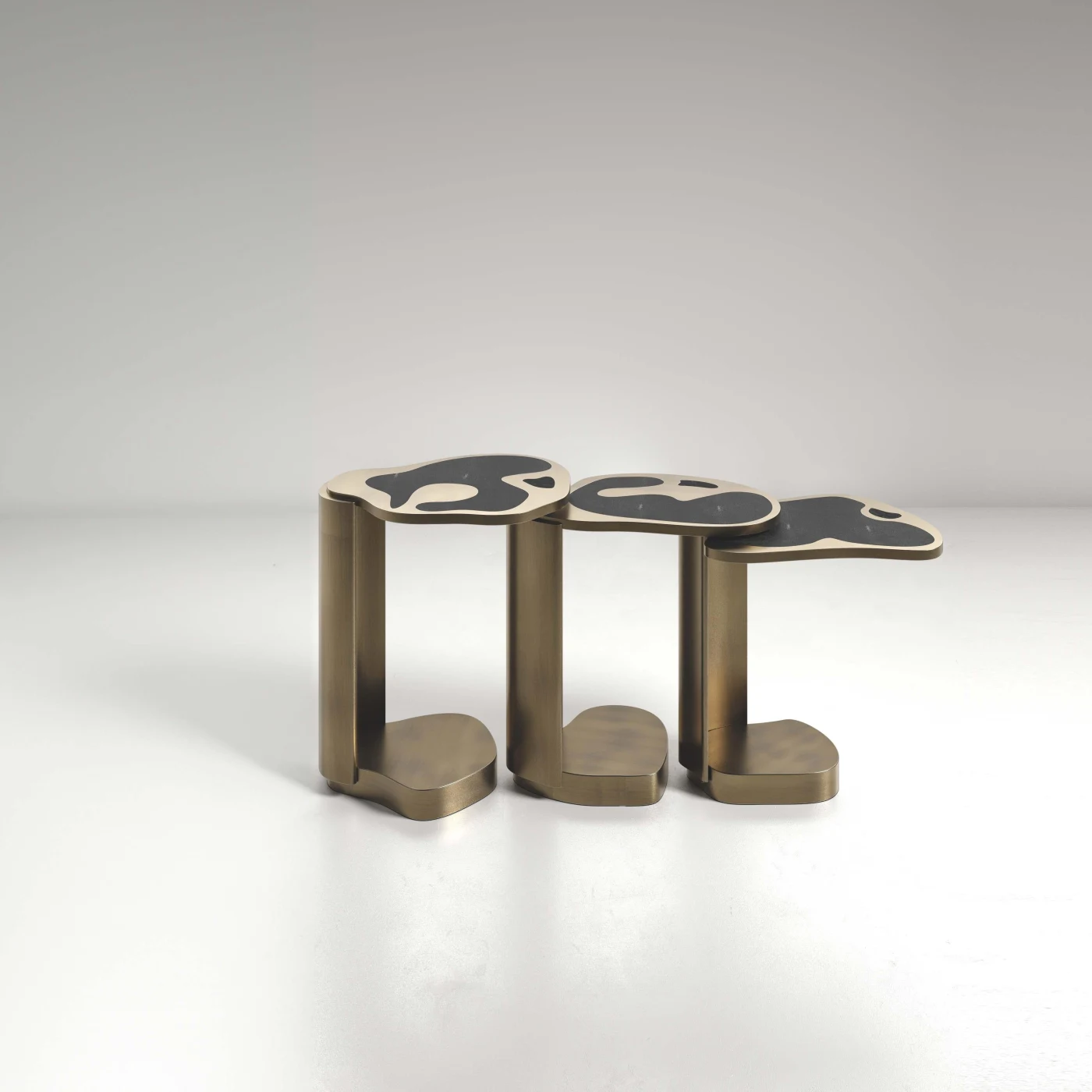 Shagreen Nesting Side Tables with Bronze Patina Brass
