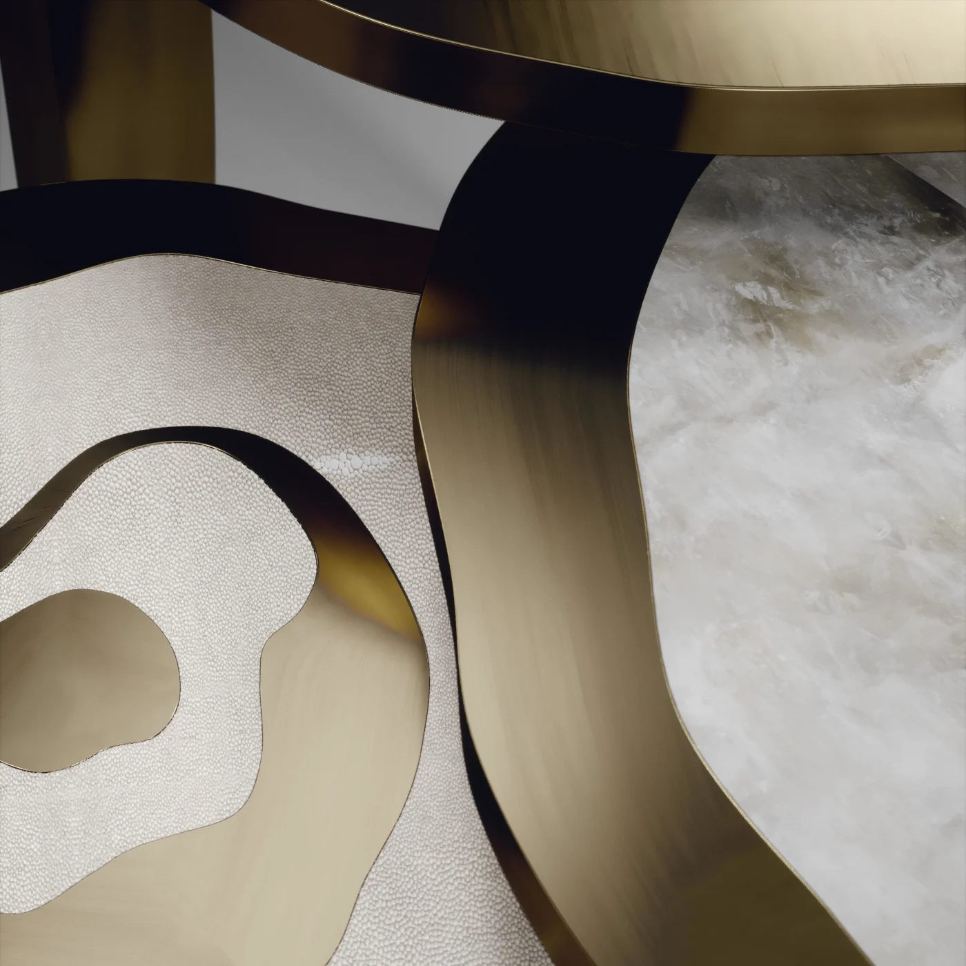 Shagreen Nesting Tables with Stone and Bronze-Patina Brass