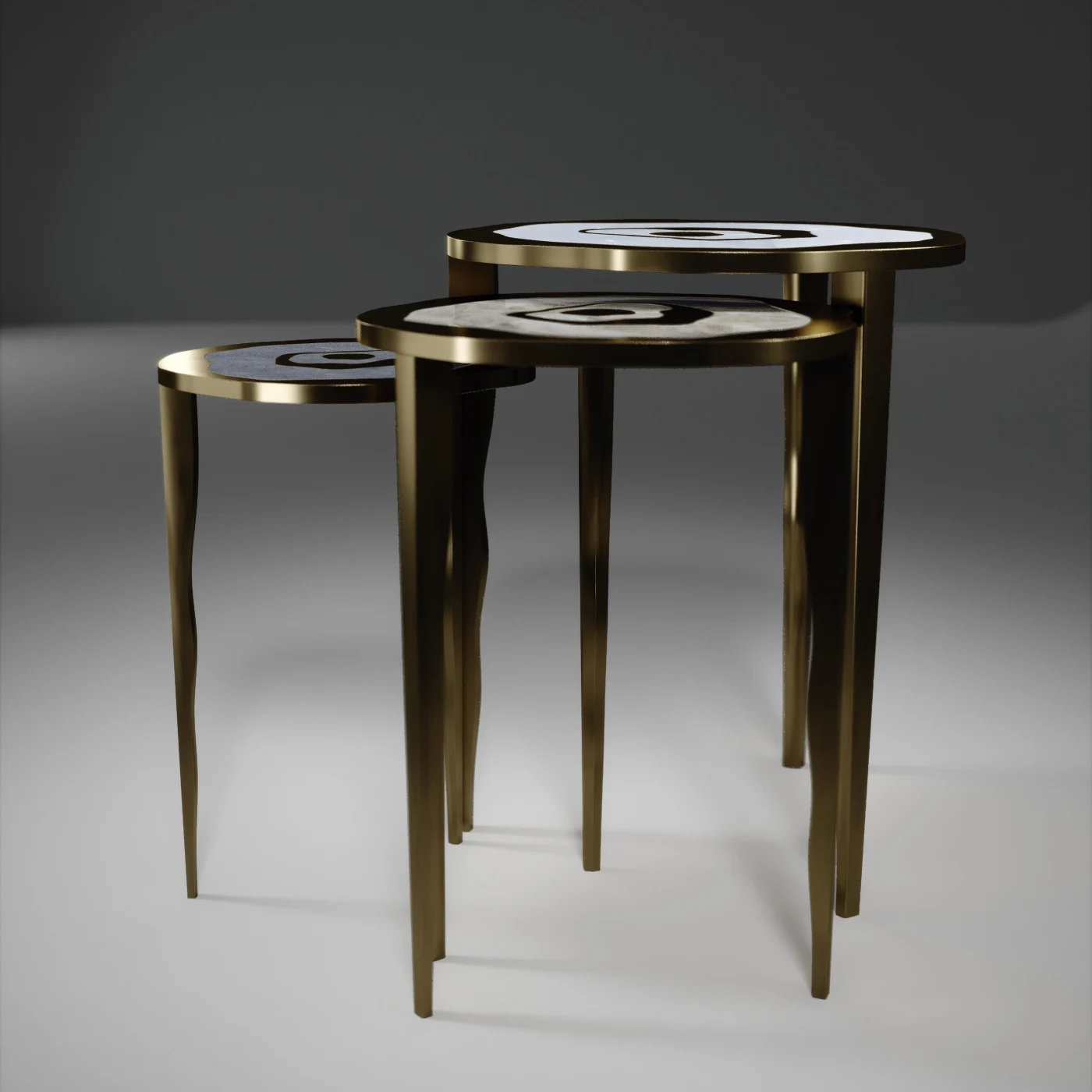 Shagreen Nesting Tables with Stone and Bronze-Patina Brass