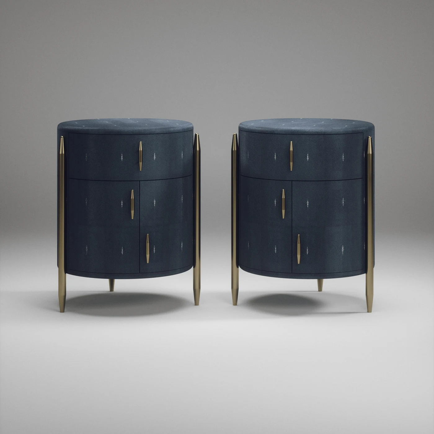 Shagreen Night Stand with Brass Accents