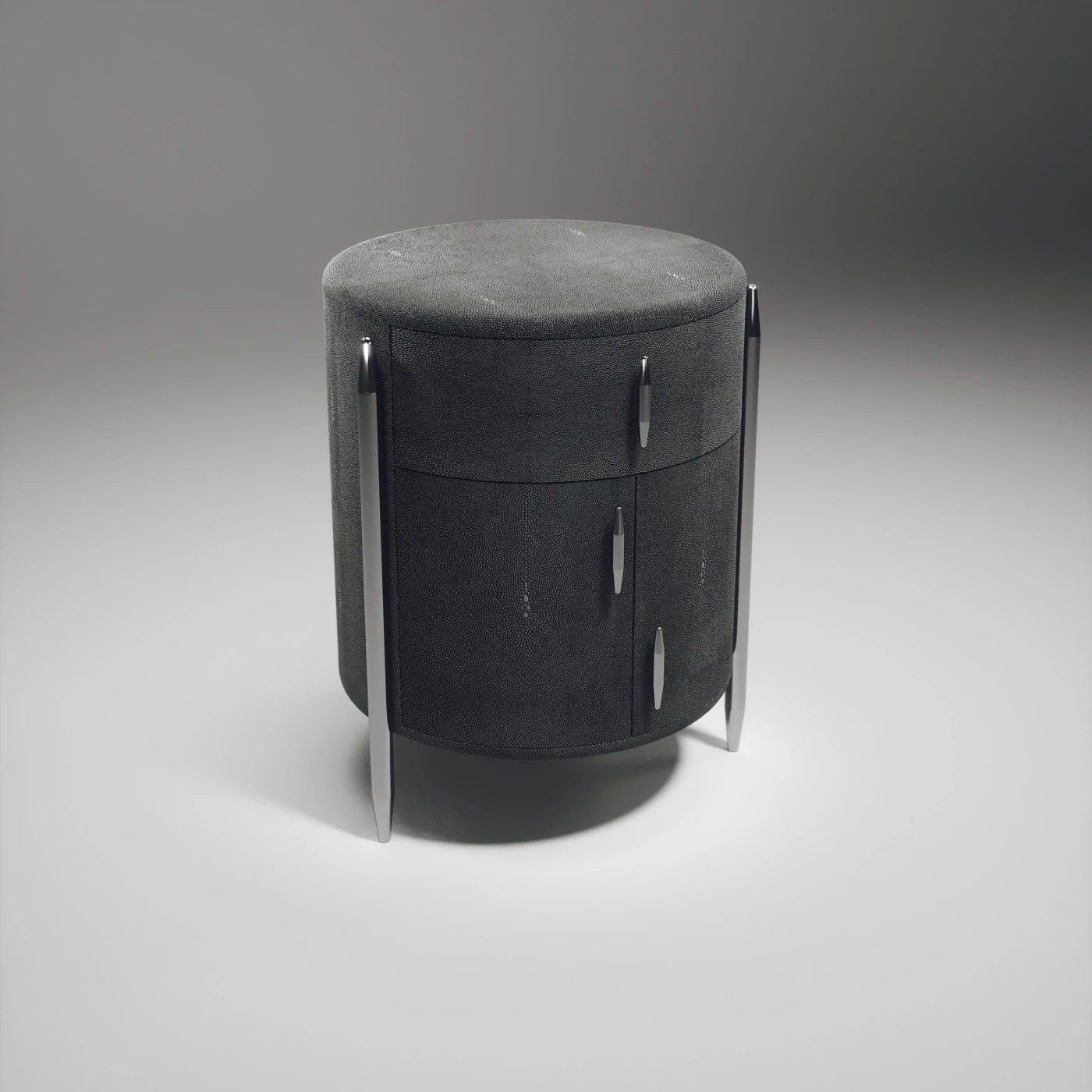 Shagreen Night Stand with Polished Stainless Steel Accents