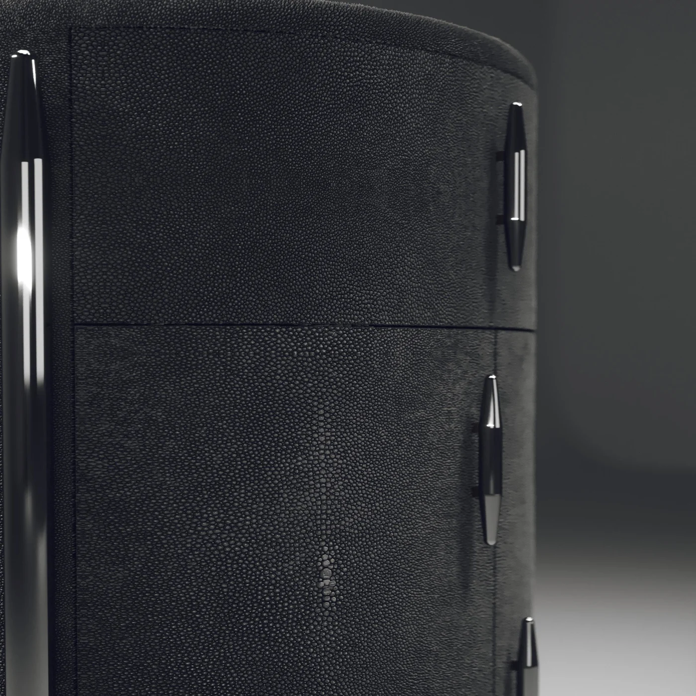 Shagreen Night Stand with Polished Stainless Steel Accents