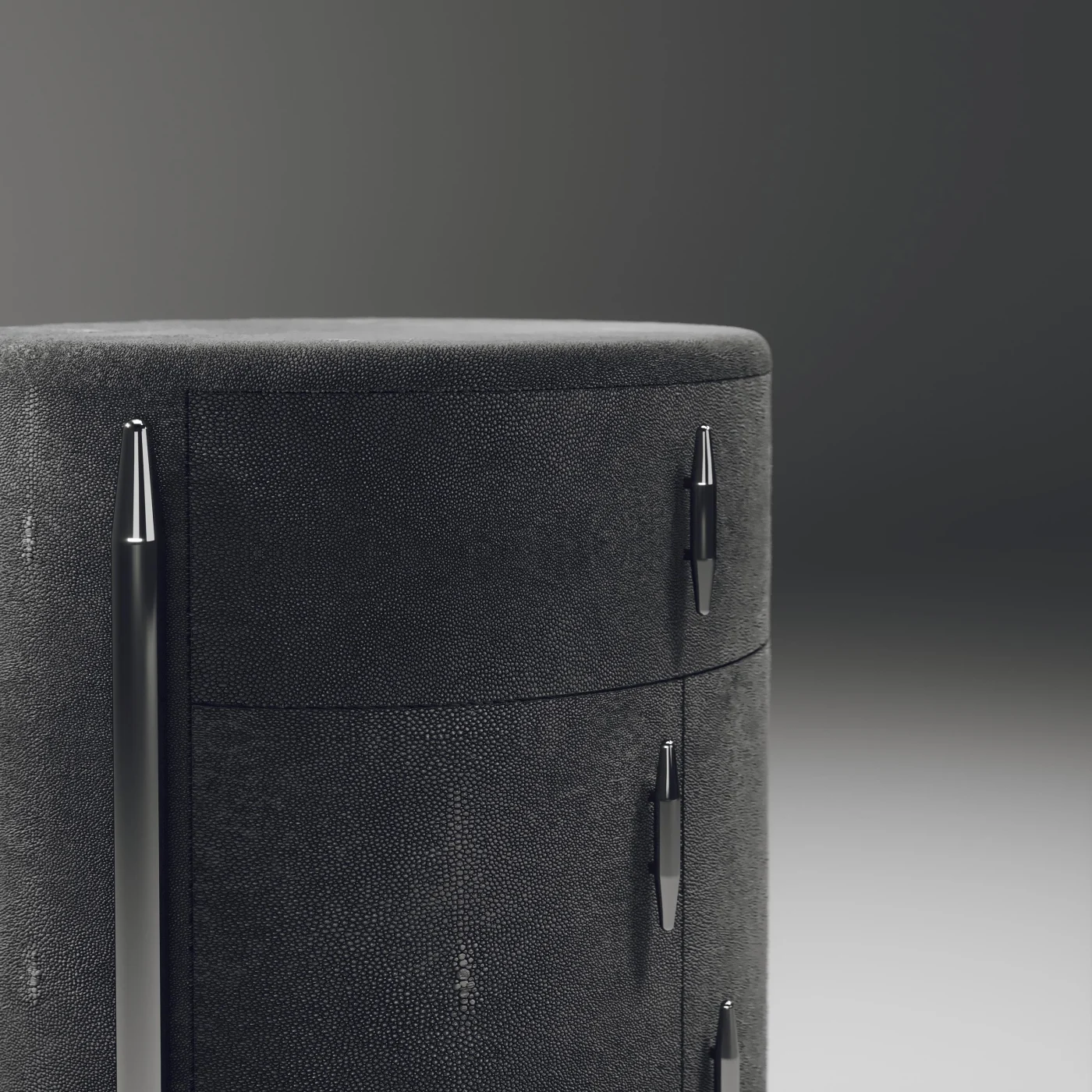 Shagreen Night Stand with Polished Stainless Steel Accents