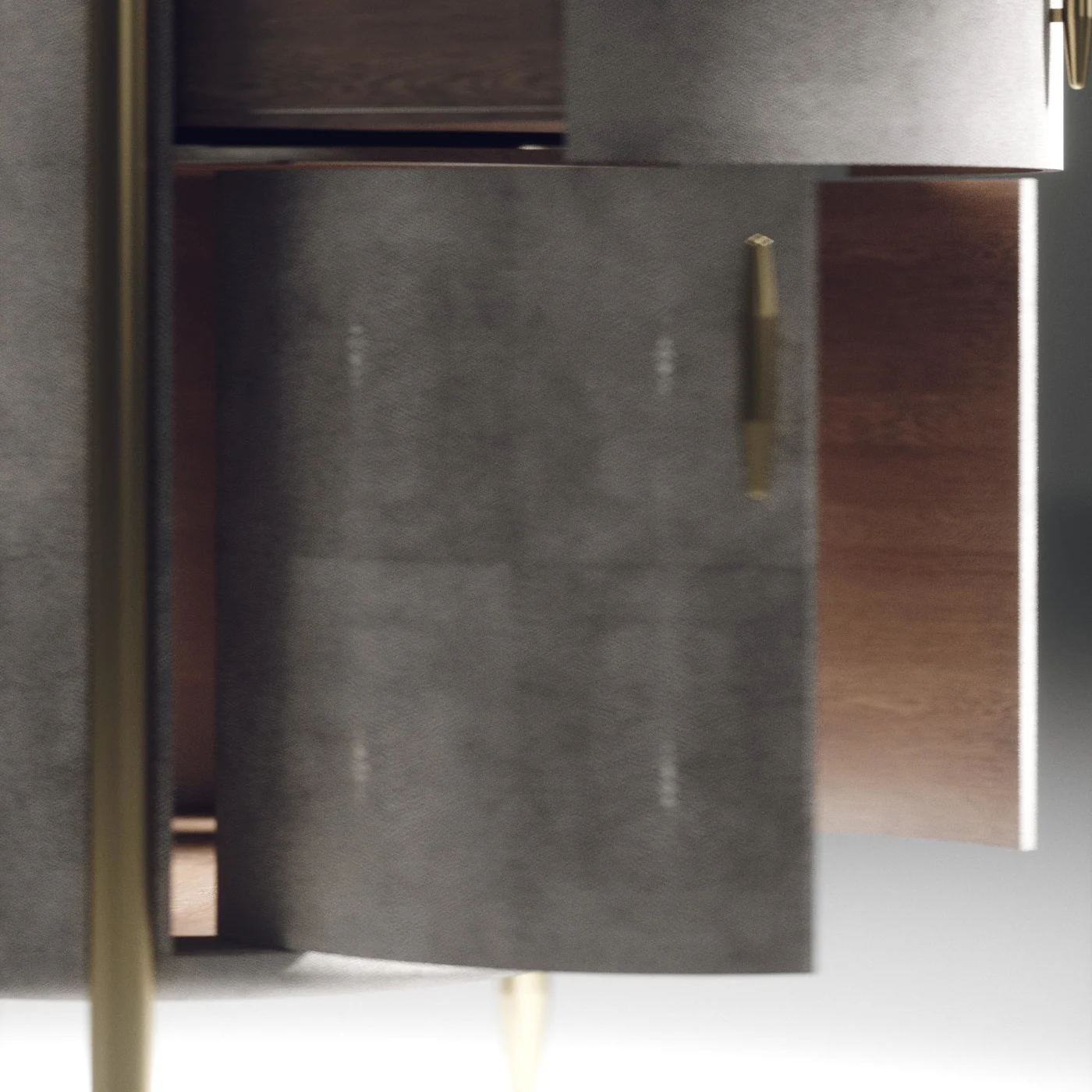 Shagreen Night Stand with Polished Stainless Steel Accents